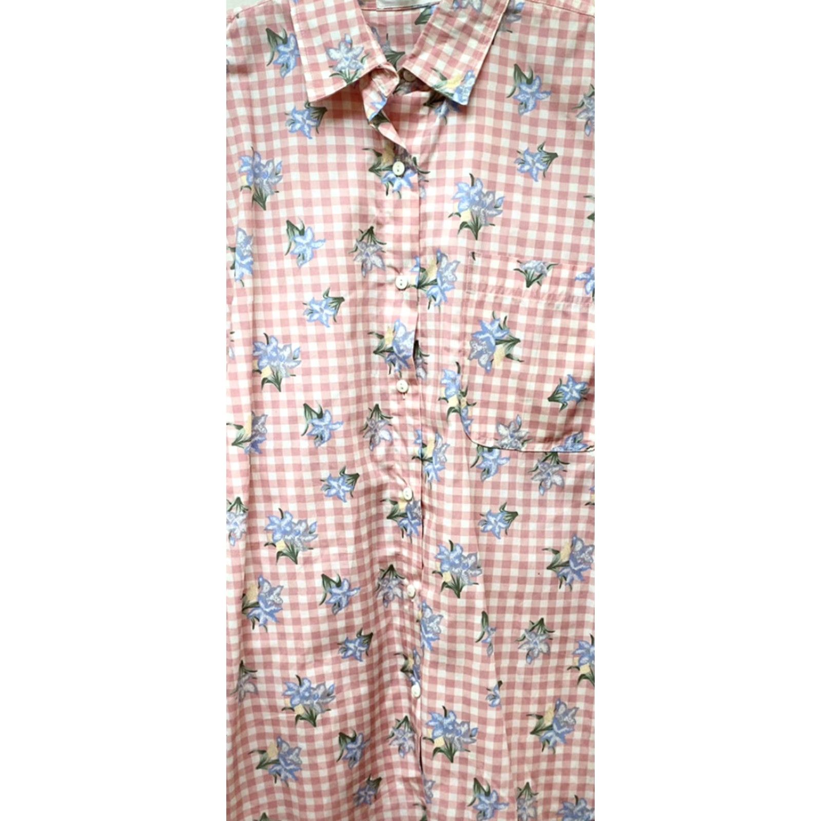 Vintage Vintage Women's Blouse L Retro Floral Gingham Check Prairie Cottage Cottagecore Size L / US 10 / IT 46 - 3 Thumbnail