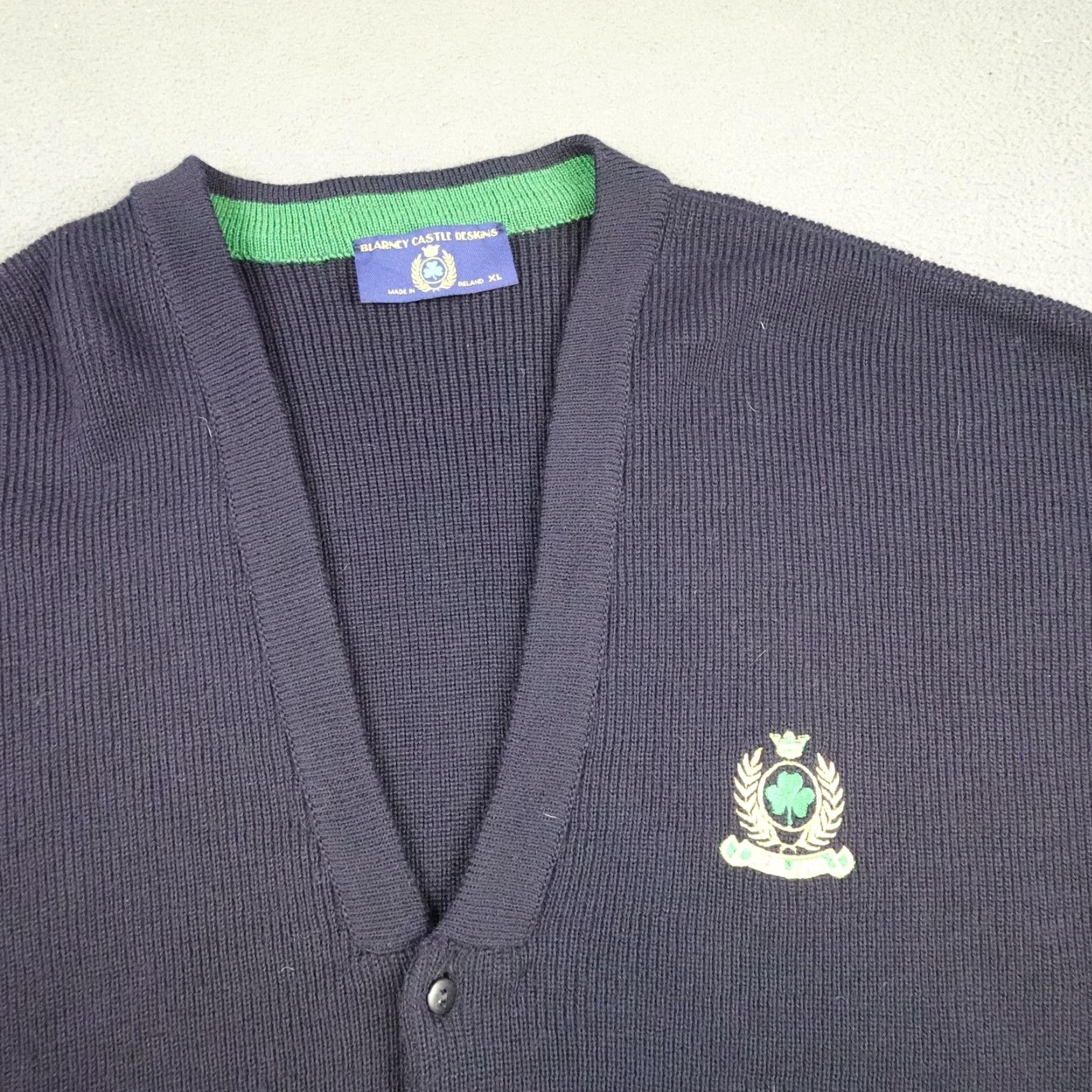 Vintage Blarney Castle Designs Sweater Mens XL Navy Cardigan V Neck Irish Crest Logo Size US XL / EU 56 / 4 - 5 Thumbnail