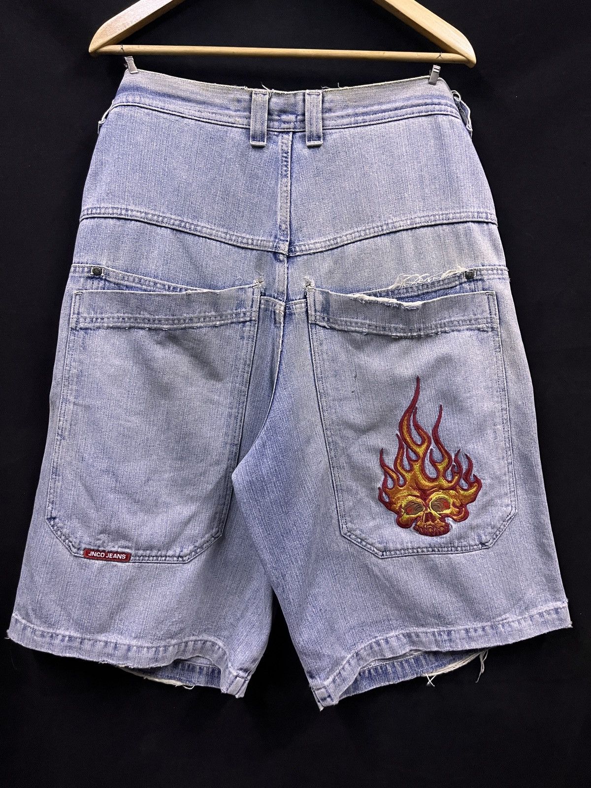 JNCO RARE‼️ VINTAGE JNCO JEANS FLAME EMBROIDERED JEANS JORTS Size US 39 - 1 Thumbnail