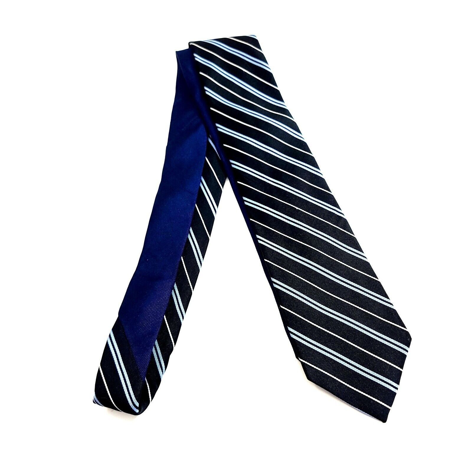 Tommy Hilfiger Tommy Hilfiger Woven Black Blue Striped Silk Tie Size ONE SIZE - 6 Thumbnail