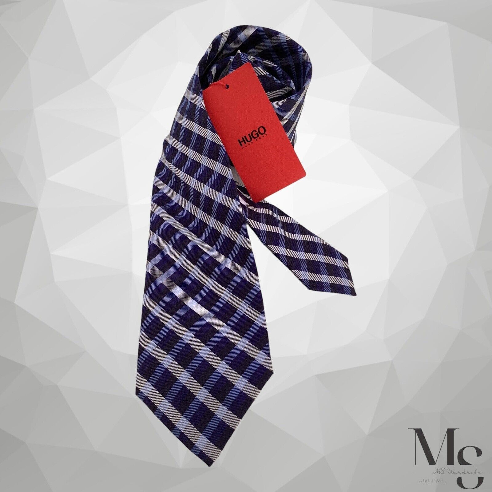 Hugo Boss BOSS HUGO BOSS Red Tag Blue Plaids & Checks Silk Tie Made In Size ONE SIZE - 1 Thumbnail