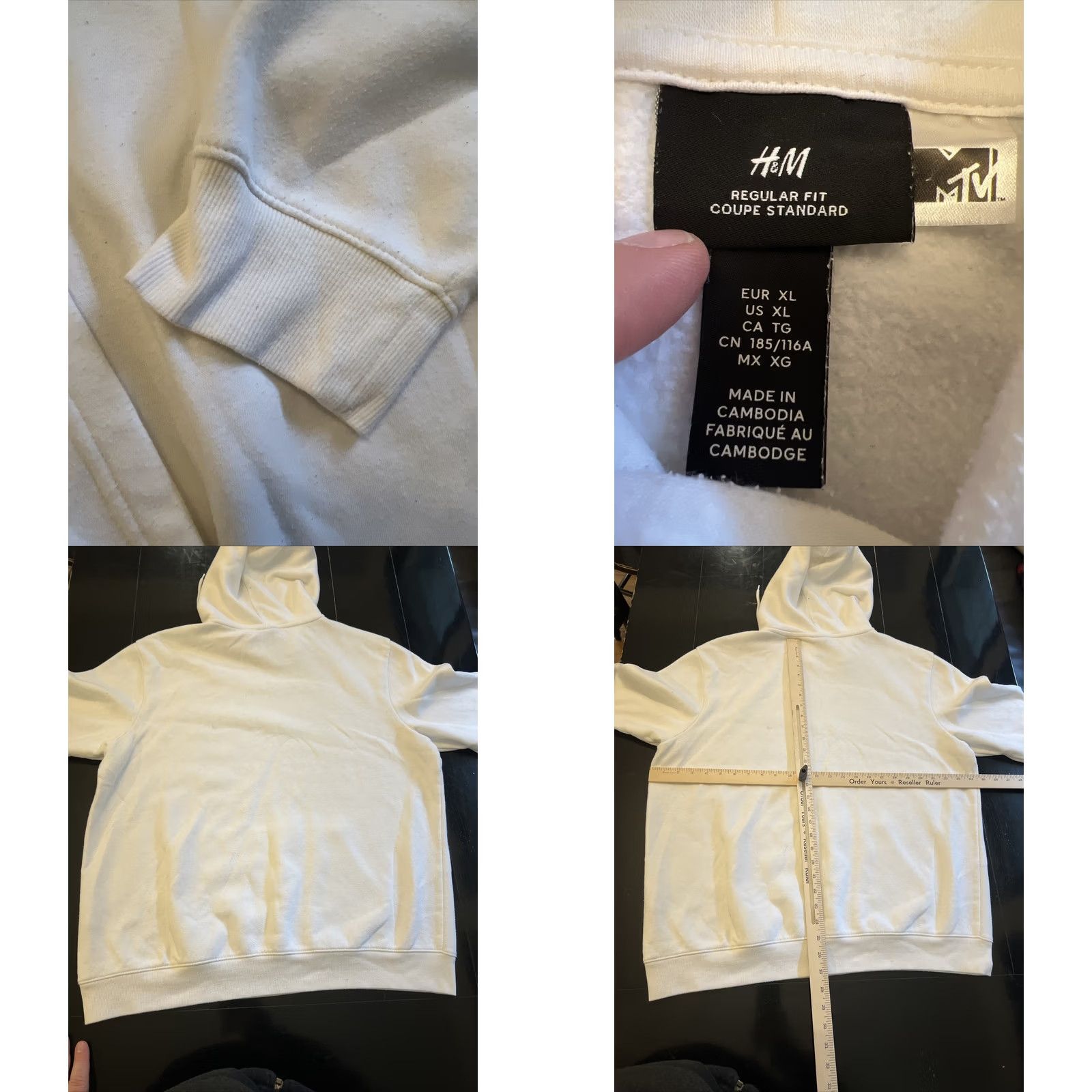 H&M H&M Hoodie Skull Skateboard Wave Guitar Lightning Bolt Logo 80s 90s Graphic Print XL White Mens Pullover Hooded Sweatshirt Size US XL / EU 56 / 4 - 8 Thumbnail