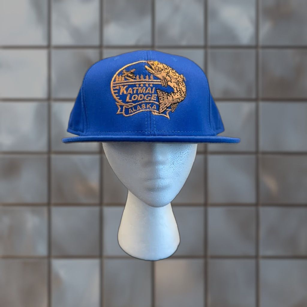 Vintage Katmai Lodge Alaska Hat Cap Mens One Size Blue Twill Snapback Retro Travel Fish Size ONE SIZE - 1 Thumbnail