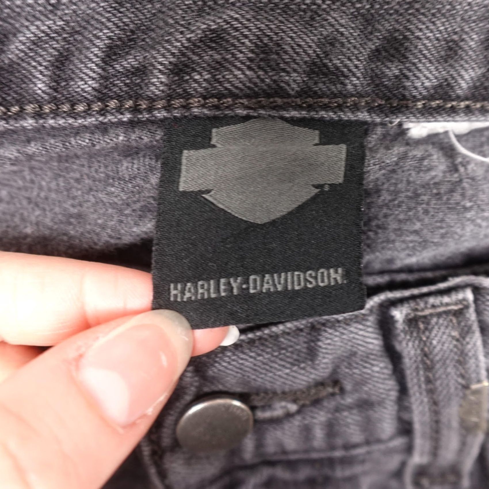 Harley Davidson Harley-Davidson Jeans Mens Black Denim Straight Leg Faded Distressed Pants 34x31 Logo Biker Motorcycle Size US 34 / EU 50 - 2 Thumbnail