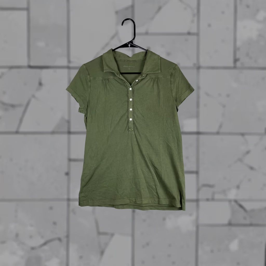 Eddie Bauer Eddie Bauer Womens Medium Green Polo Shirt Cotton Pleated Collar Button Front Size M / US 6-8 / IT 42-44 - 1 Thumbnail