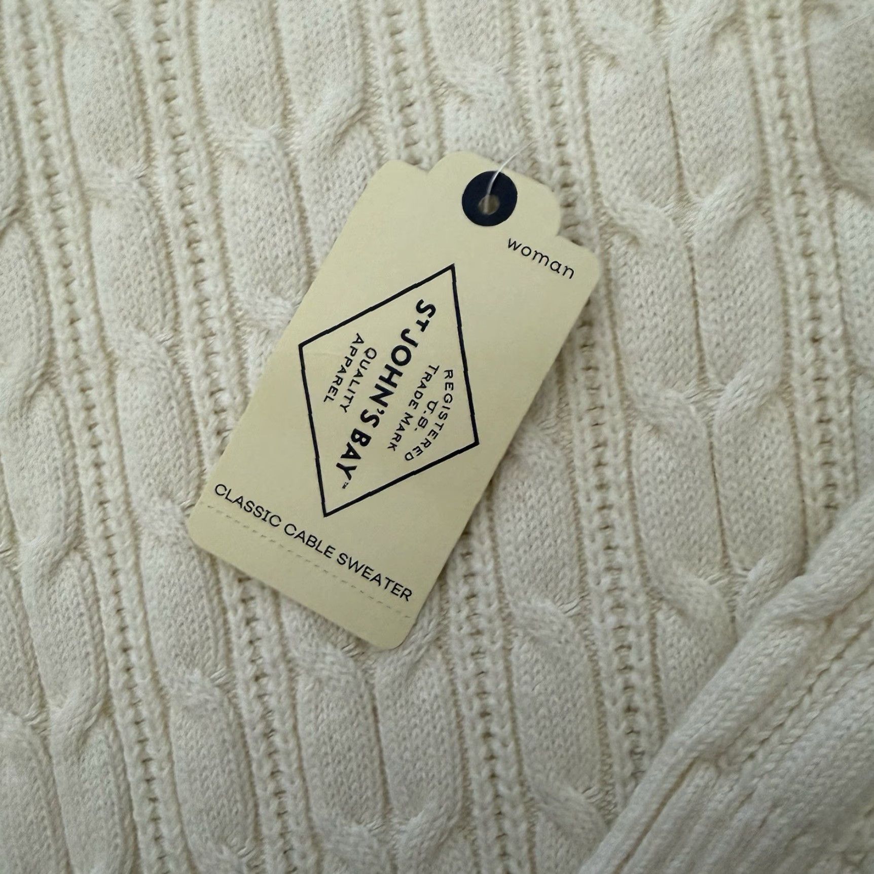 Vintage St. John's Bay Cable Knit V-Neck Sweater 0X Womens Plus Ivory Cotton Nylon NEW Cardigan Size XL / US 12-14 / IT 48-50 - 4 Thumbnail