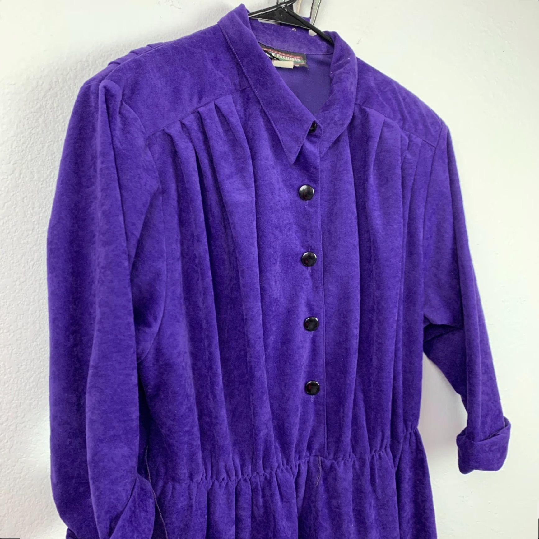 Vintage VINTAGE SL Fashions Faux Suede Deep Purple Button Shirt Dress 20W Plus 1980s 80s Day Dress Womens Size XXS / US 00 / IT 34 - 3 Thumbnail