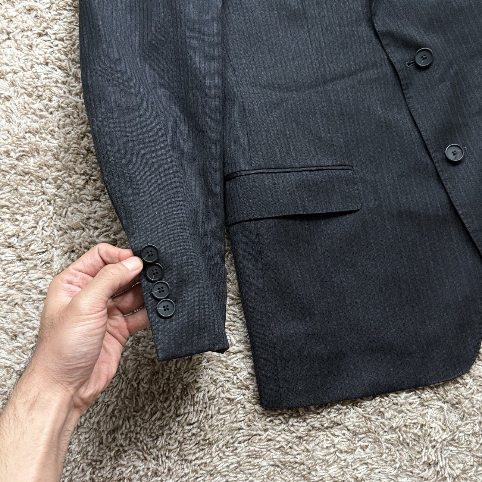 Ermenegildo Zegna × Z Zegna Z Zegna Black Striped Wool And Rayon Suit Jacket City Blazer Size 40R - 3 Thumbnail