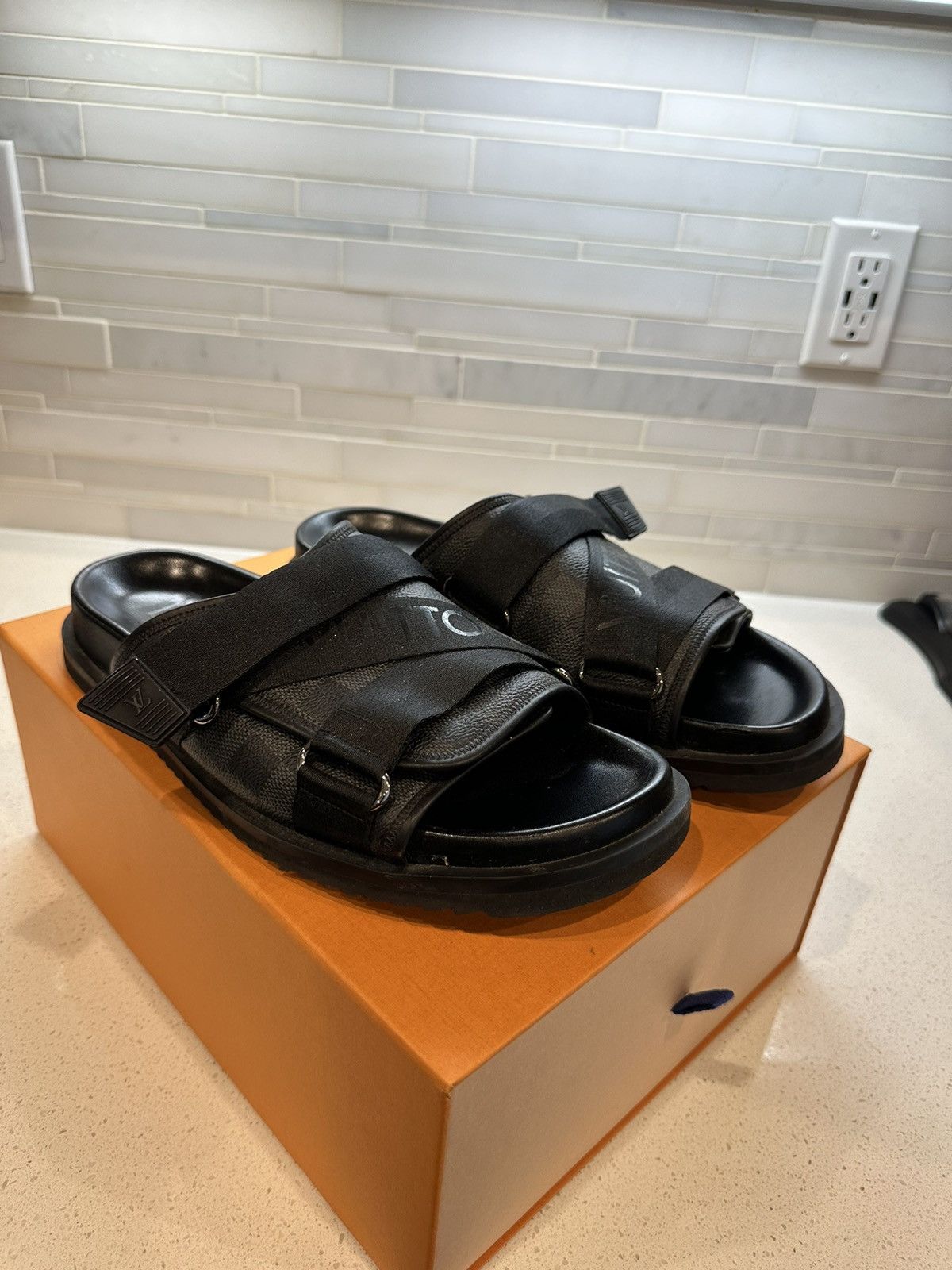 image of Louis Vuitton Honolulu Mule Shoes in Black, Men's (Size 10.5)