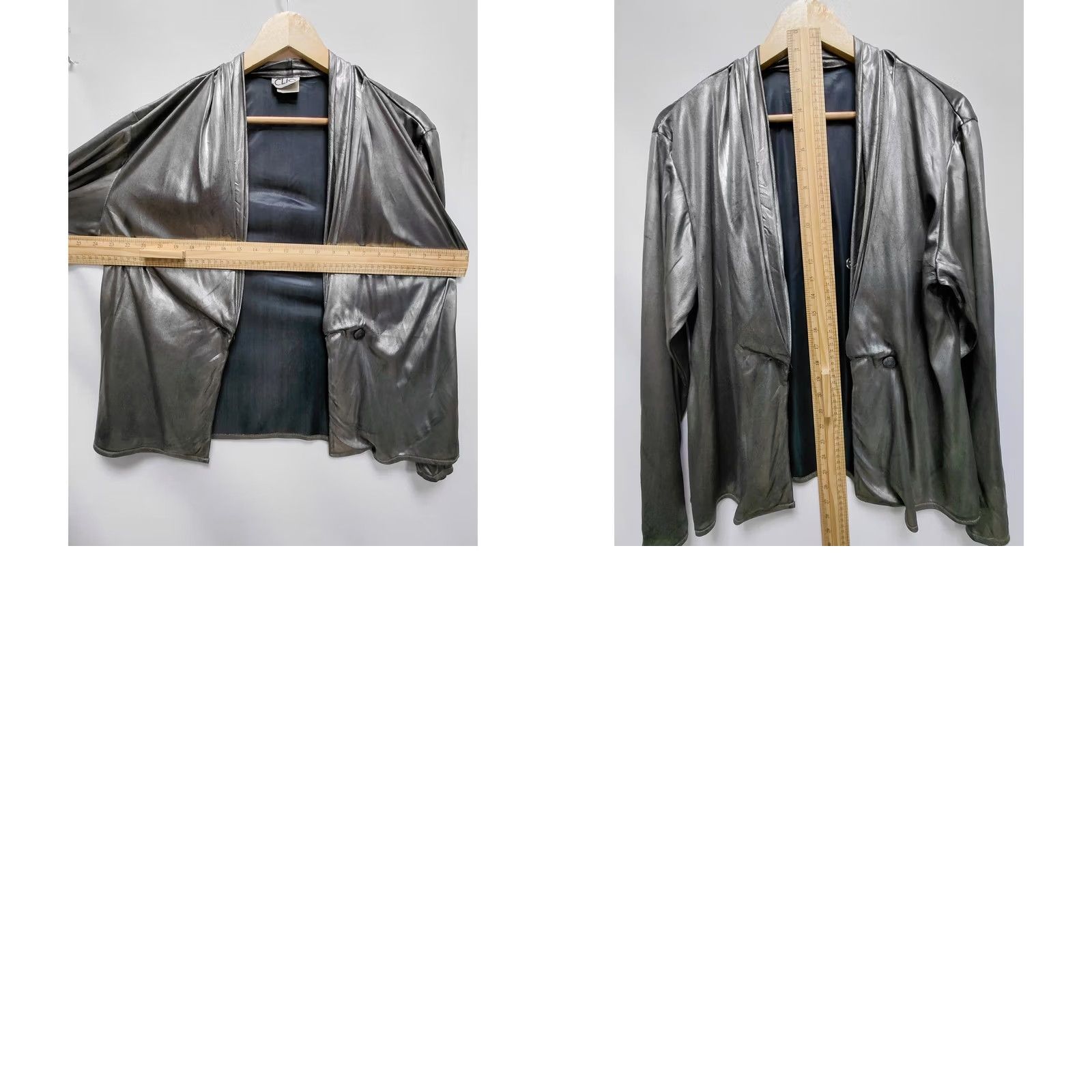 Vintage VINTAGE CLIO Metallic Silver Blazer Jacket Open Front Single Button Made in USA Adult Medium Women Size M / US 6-8 / IT 42-44 - 8 Thumbnail