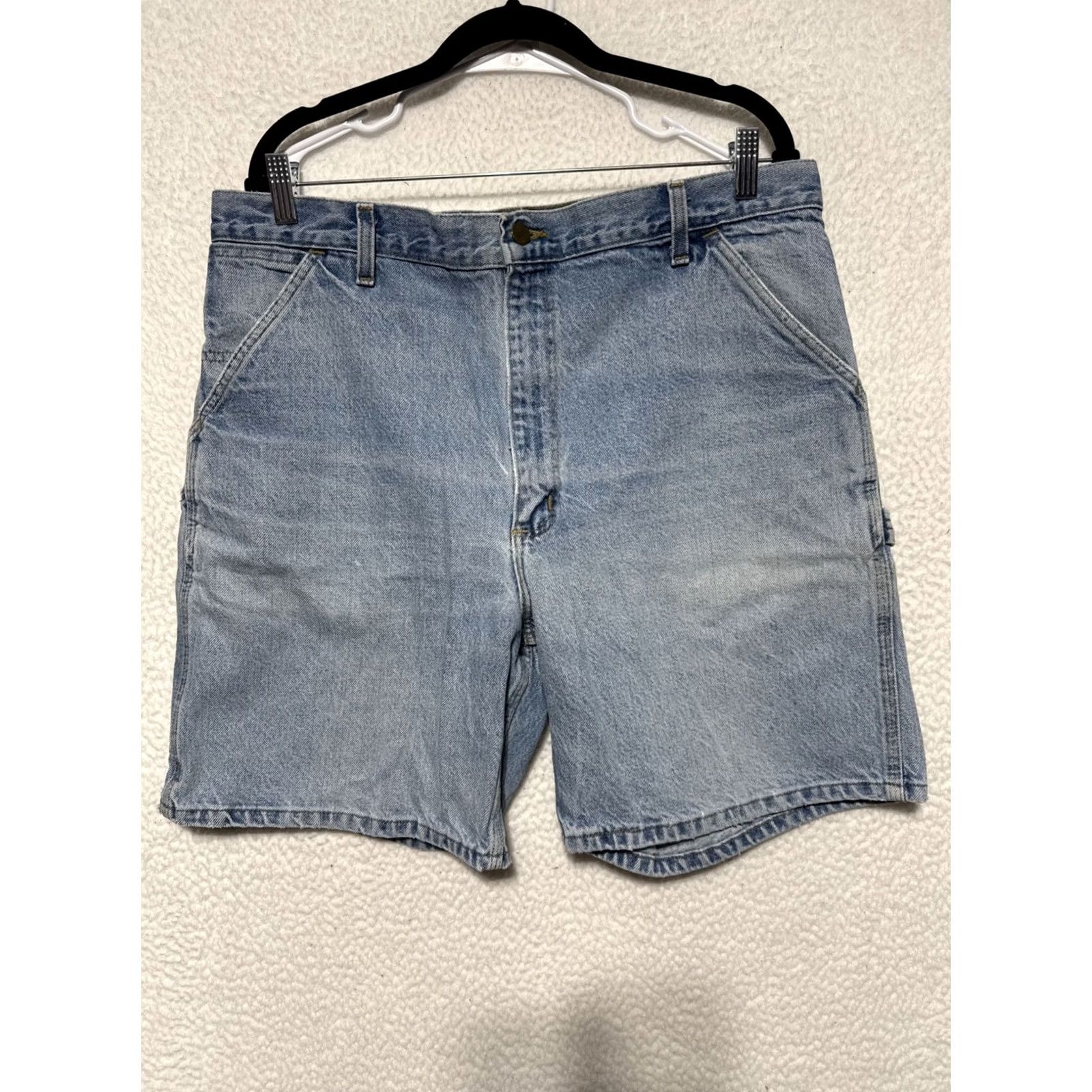 Carhartt VINTAGE Carhartt Shorts Mens Bermuda Denim 90s Carpenter Workwear Casual Blue Size 38 Regular Front Zipper Button Pockets Size US 38 / EU 54 - 2 Thumbnail