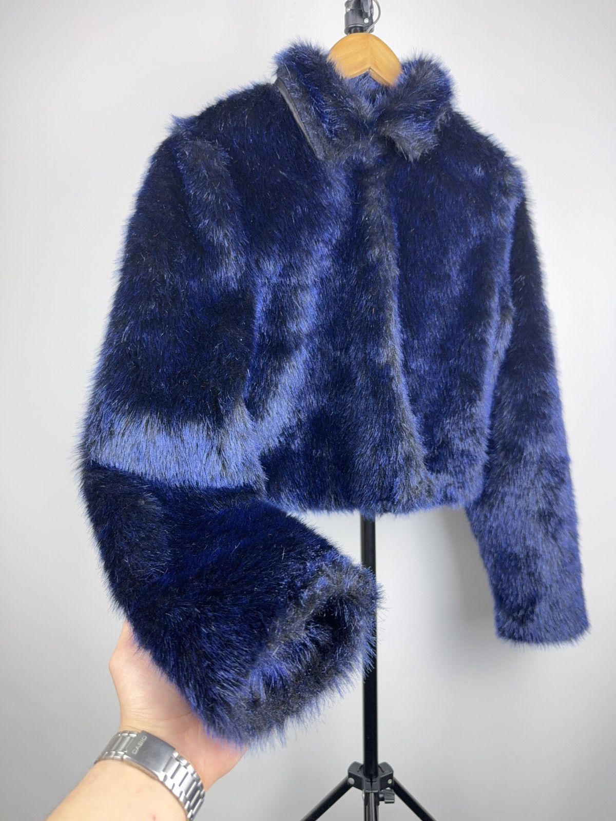 If Six Was Nine 00s Blue Faux Fur Jacket Cropped Hysteric Glamour Style Vibe Size M / US 6-8 / IT 42-44 - 3 Thumbnail