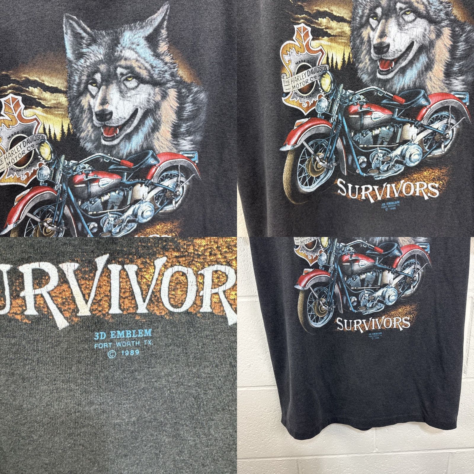 Harley Davidson VINTAGE Harley-Davidson 3D Emblem 1989 Survivors Wolf Motorcycle T Shirt Large Men Black Size US L / EU 52-54 / 3 - 8 Thumbnail