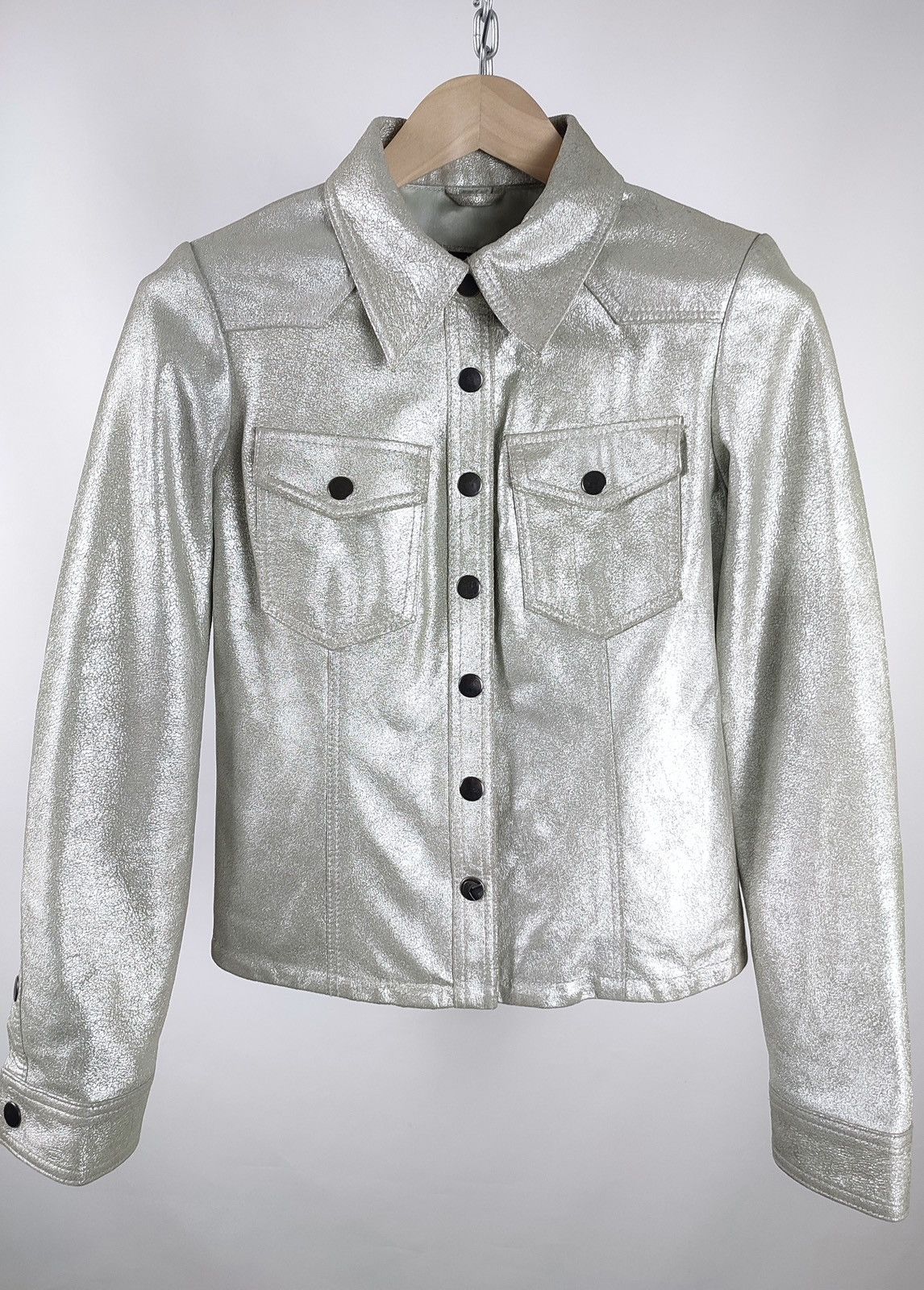 Genuine Leather Goosecraft Crackle Silver Astro Leather Jacket-Shirt Size S / US 4 / IT 40 - 2 Thumbnail