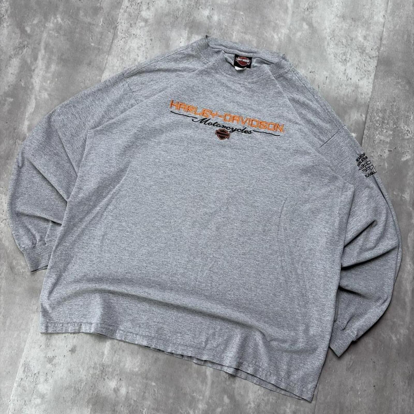 Harley Davidson Vintage Grey Harley Davidson Grunge Biker Long Sleeve Shirt Size US XL / EU 56 / 4 - 2 Thumbnail