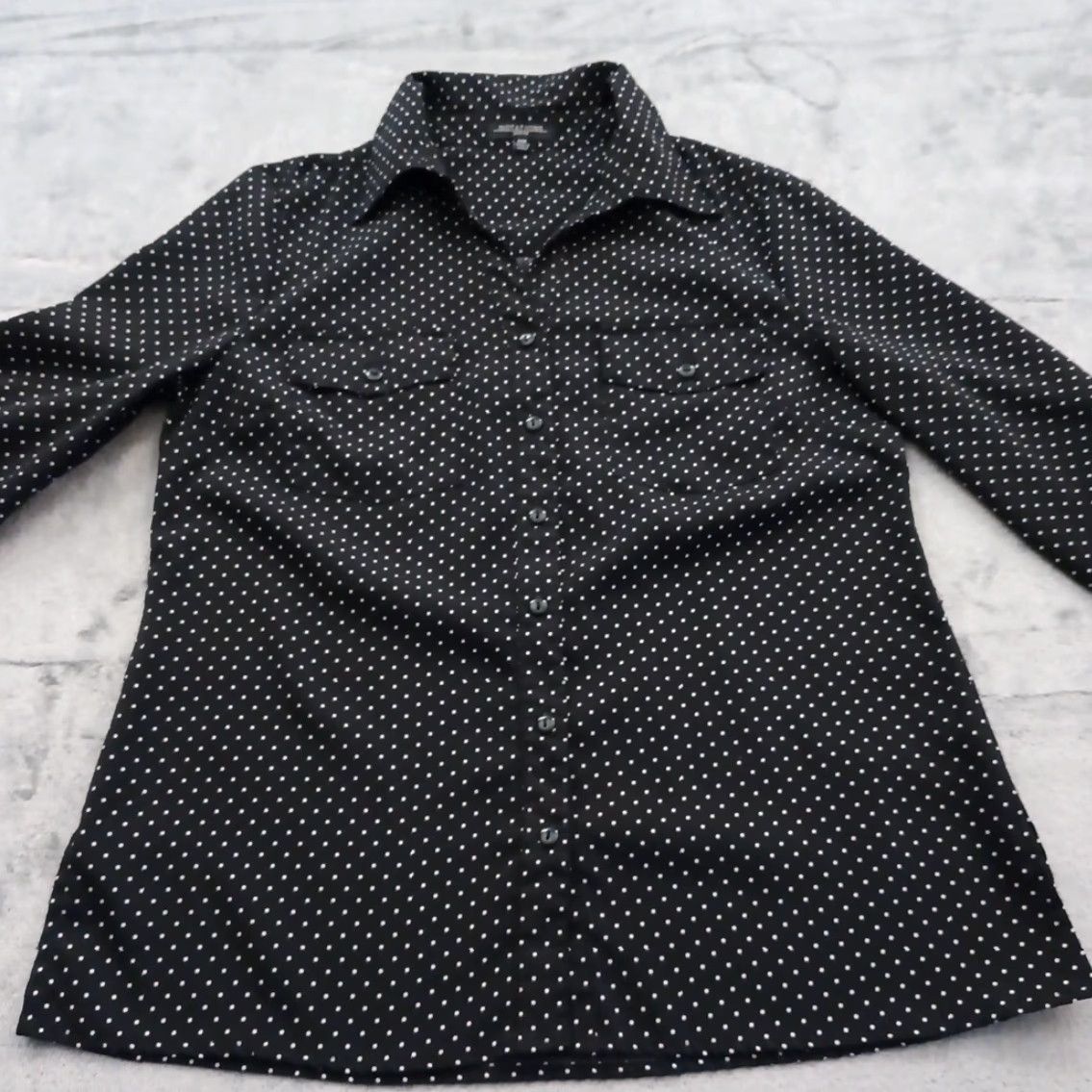 Vintage Notations Petite Shirt Womens PM Black Polka Dot Long Sleeve Button-Up Collared Pocketed NM Size M / US 6-8 / IT 42-44 - 4 Thumbnail
