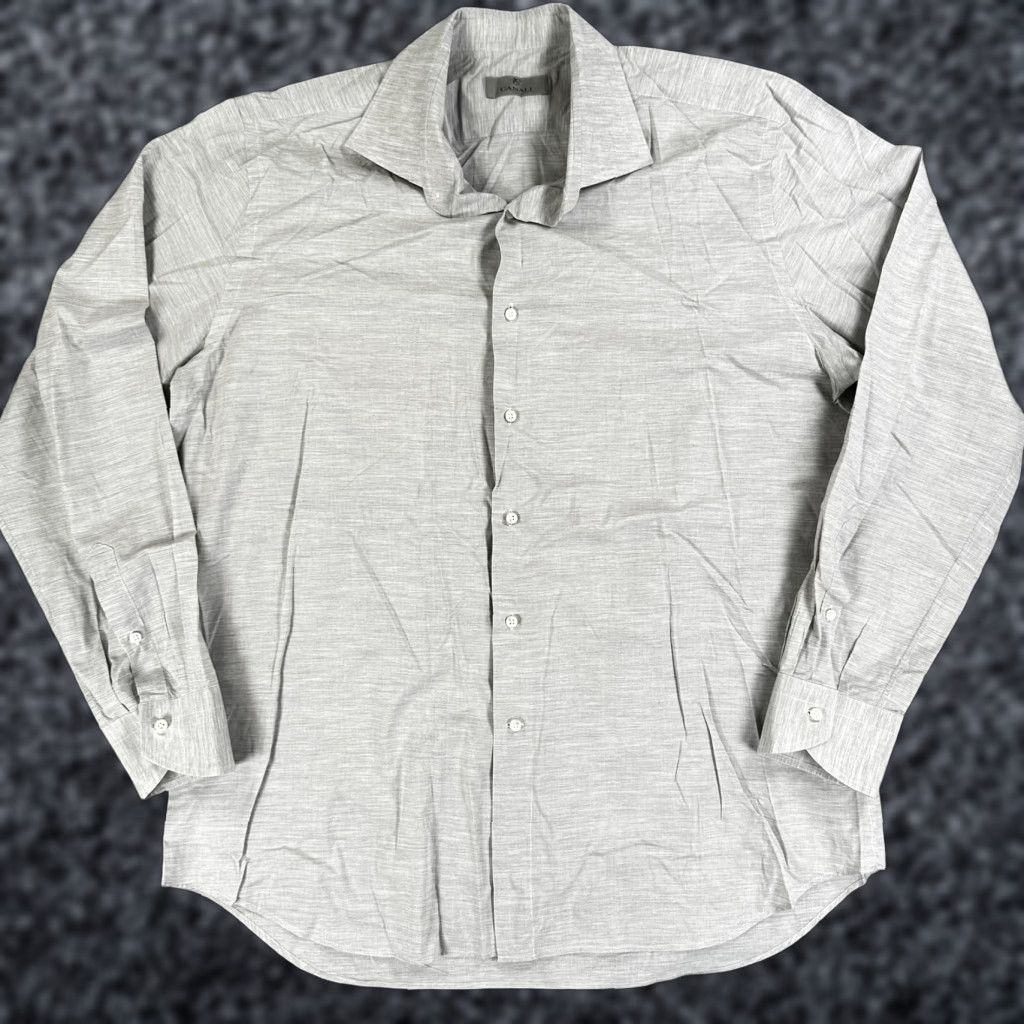 Canali Canali Dress Shirt Mens 44 17.5 Gray Solid Spread Collar Long Sleeve Italy Size 44R - 1 Thumbnail