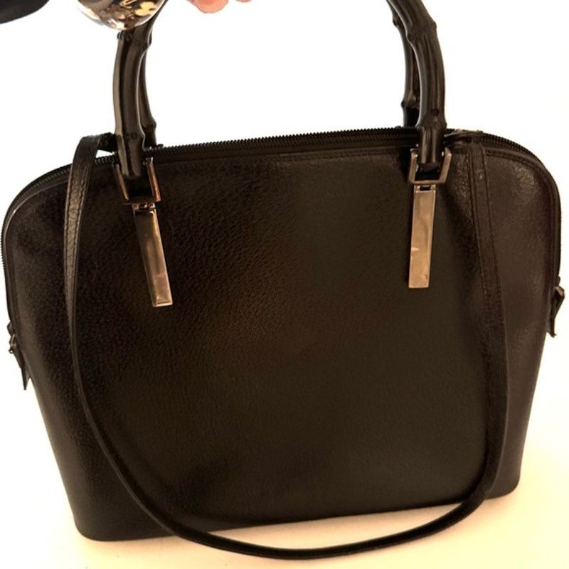 Gucci Gucci Black Pebble Grained leather w/bamboo handle bag Size ONE SIZE - 4 Thumbnail