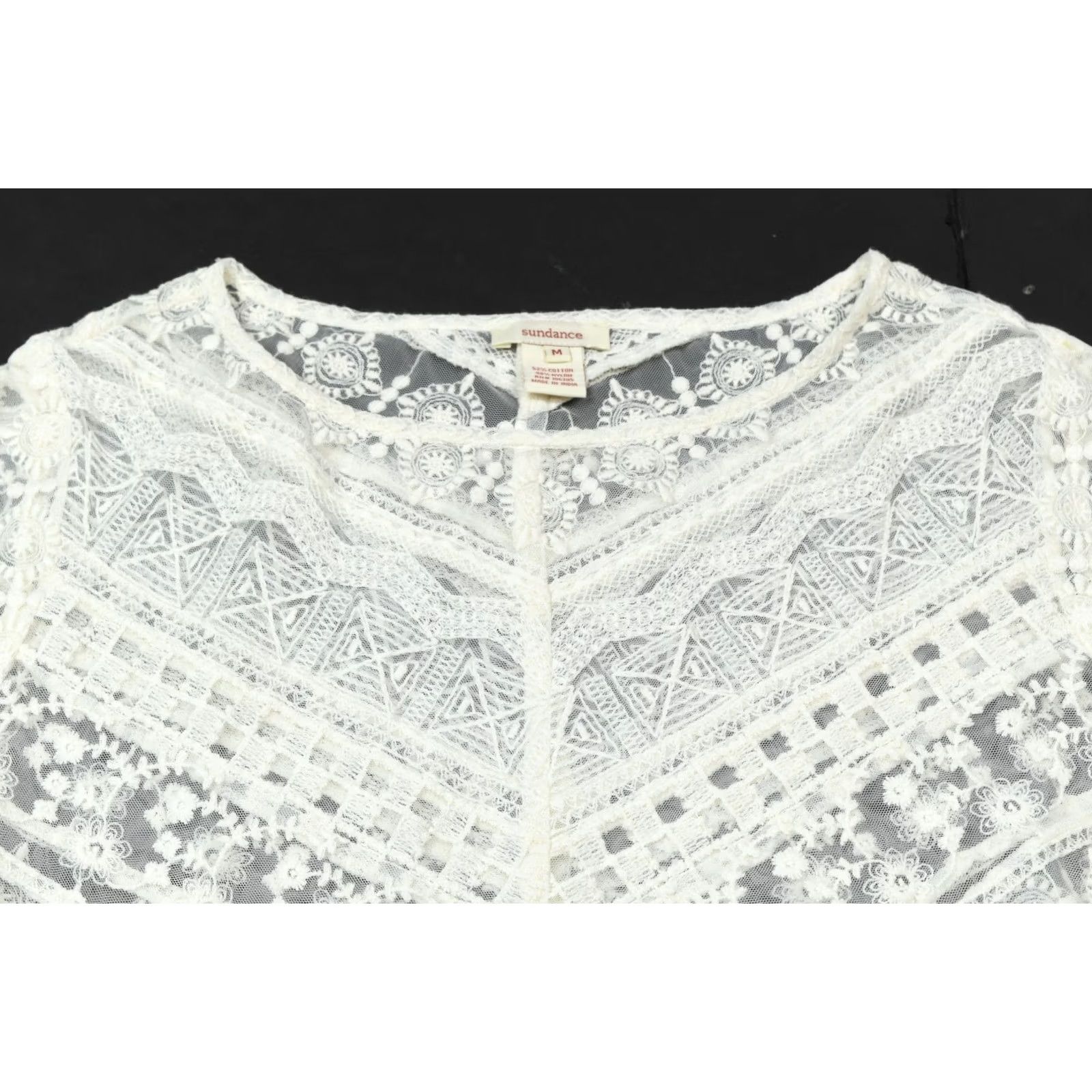 Vintage Sundance Blouse Top Womens M Ivory Floral Lace Crochet Long Sleeve Shirt Size M / US 6-8 / IT 42-44 - 3 Thumbnail