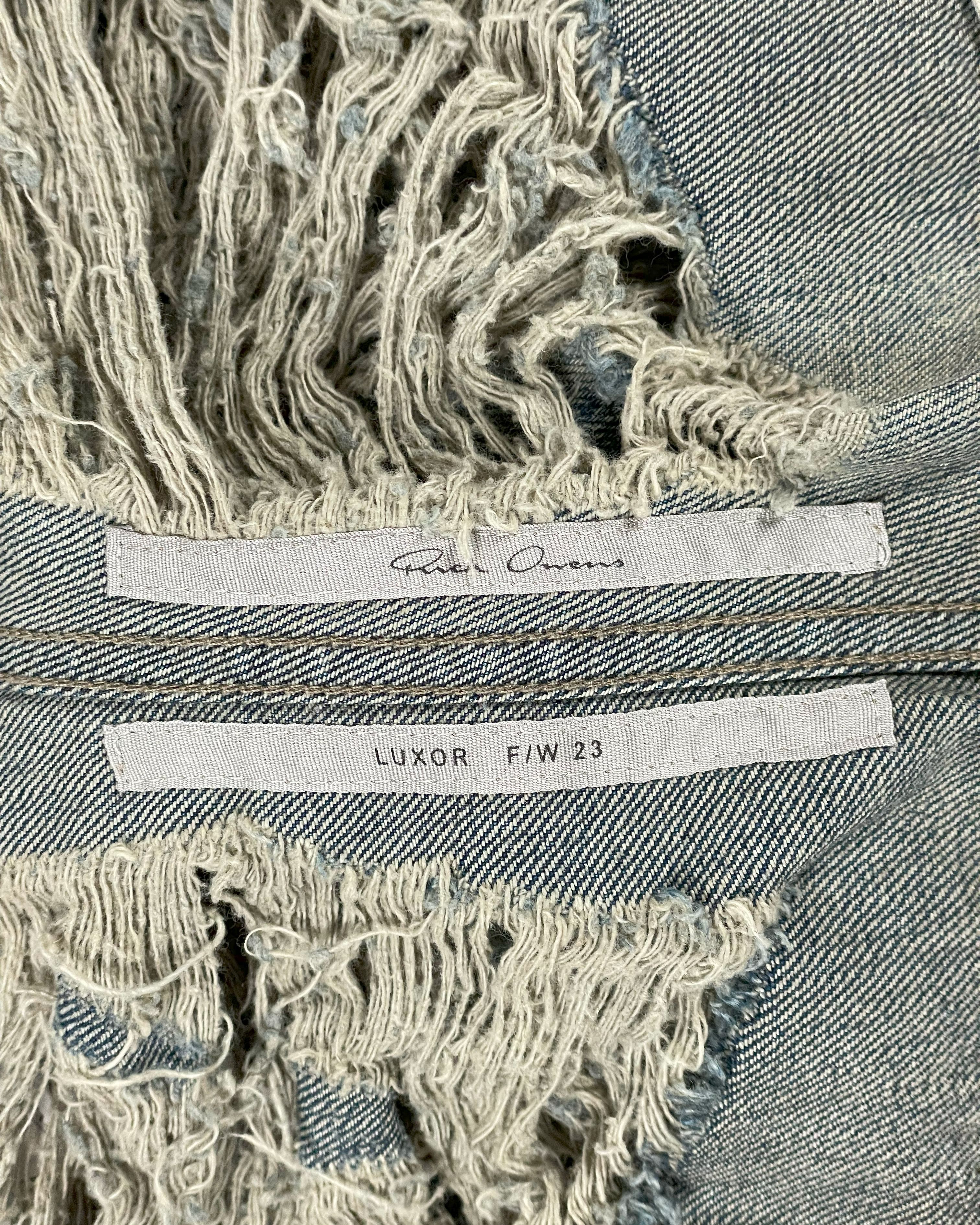 Rick Owens RUNWAY SHREDDED BOLAN BANANA DENIM FW23 LUXOR Size US 31 - 14 Thumbnail