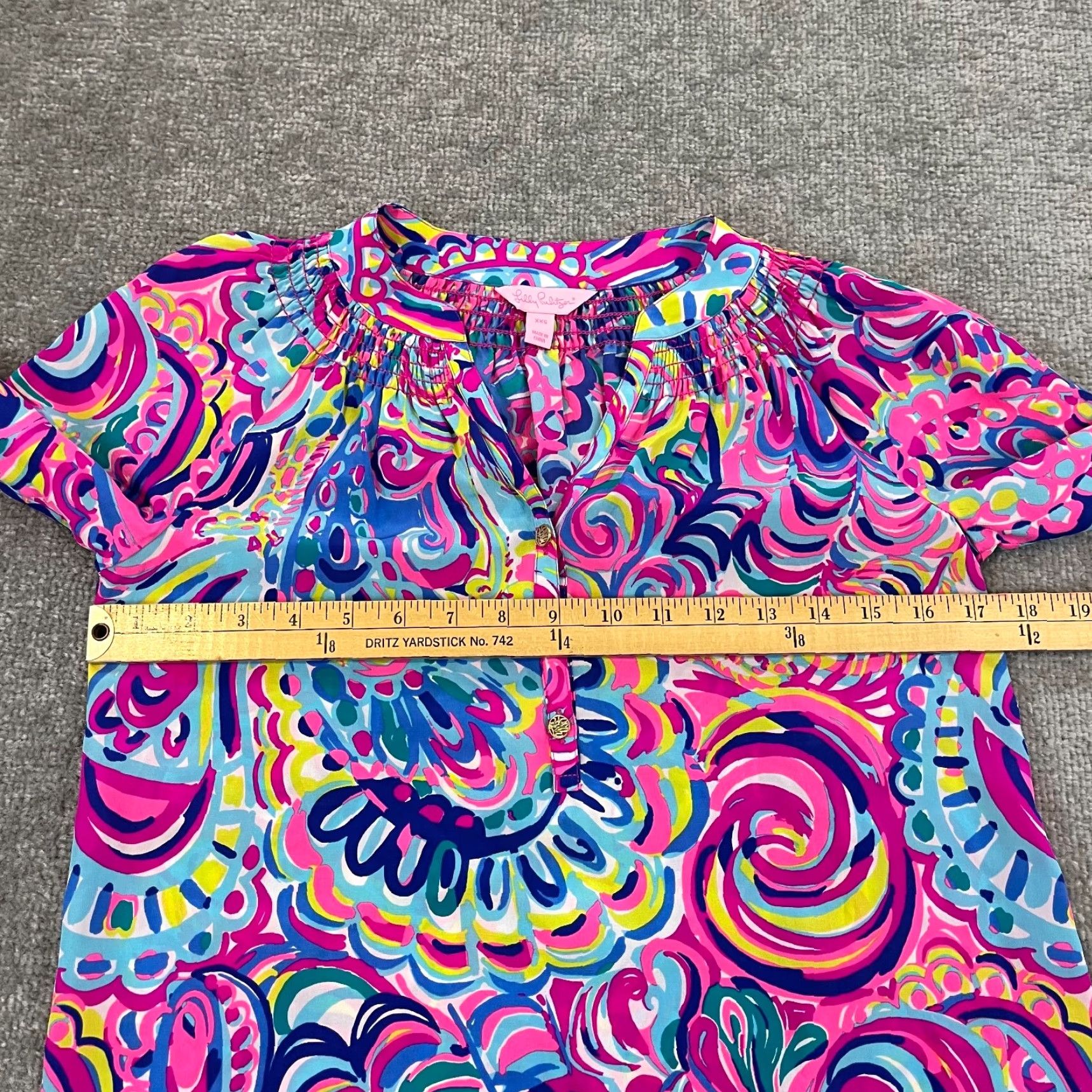 Lilly Pulitzer LILLY PULITZER Top Womens 2XS Onyx Elsa Silk Psychedelic Sunshine Shirt Button Puff Sleeve 3/4 Time: All Seasons Multicolor Floral Casual Womens Size XXS / US 00 / IT 34 - 6 Thumbnail