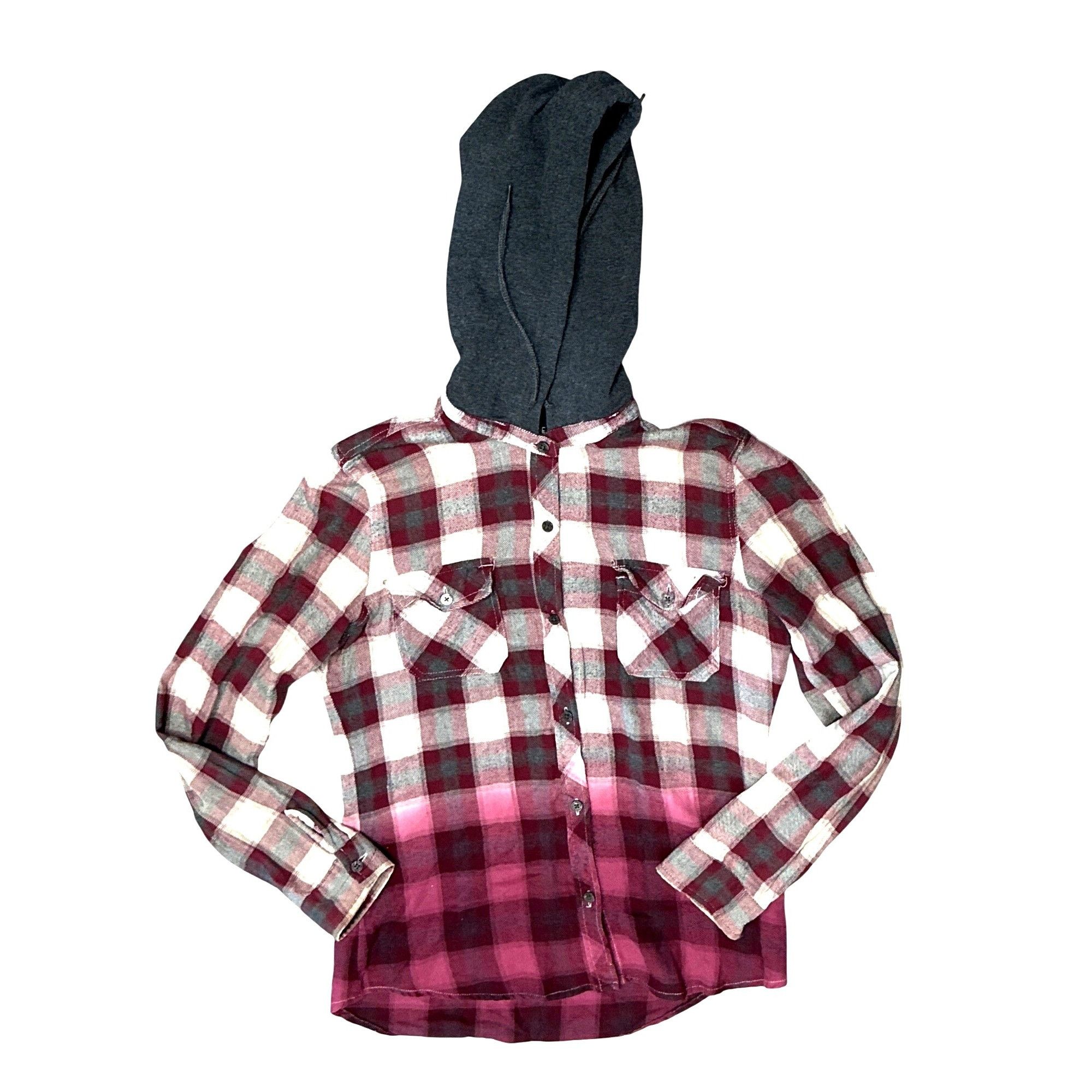 Empyre Empyre Hooded Plaid Flannel Shirt Jacket Burgundy Gray Ombre Size S / US 4 / IT 40 - 11 Thumbnail