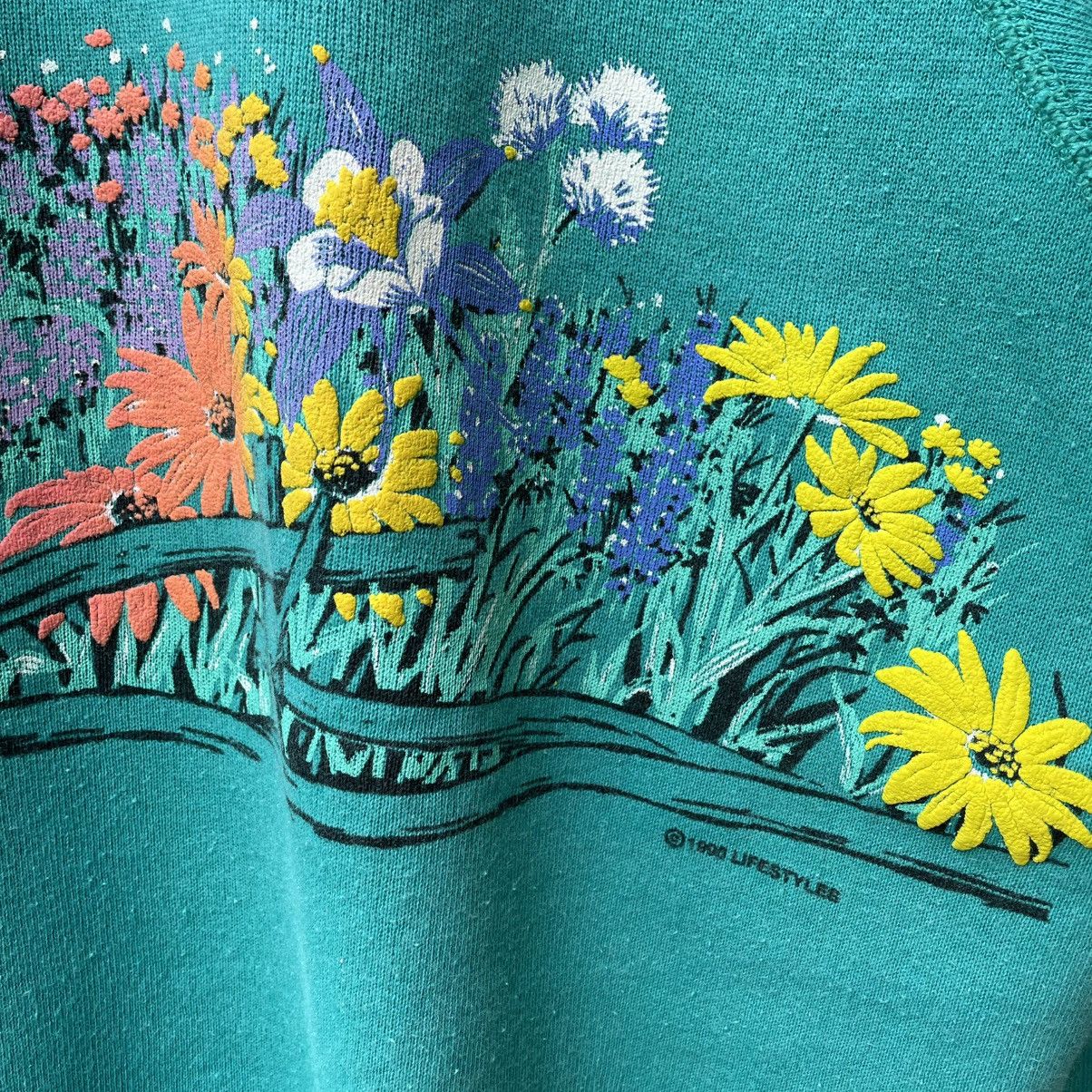 Hanes 🔥Vintage 90s Hanes Lifestyles Pop Art Flower Sweatshirts Size US M / EU 48-50 / 2 - 6 Thumbnail