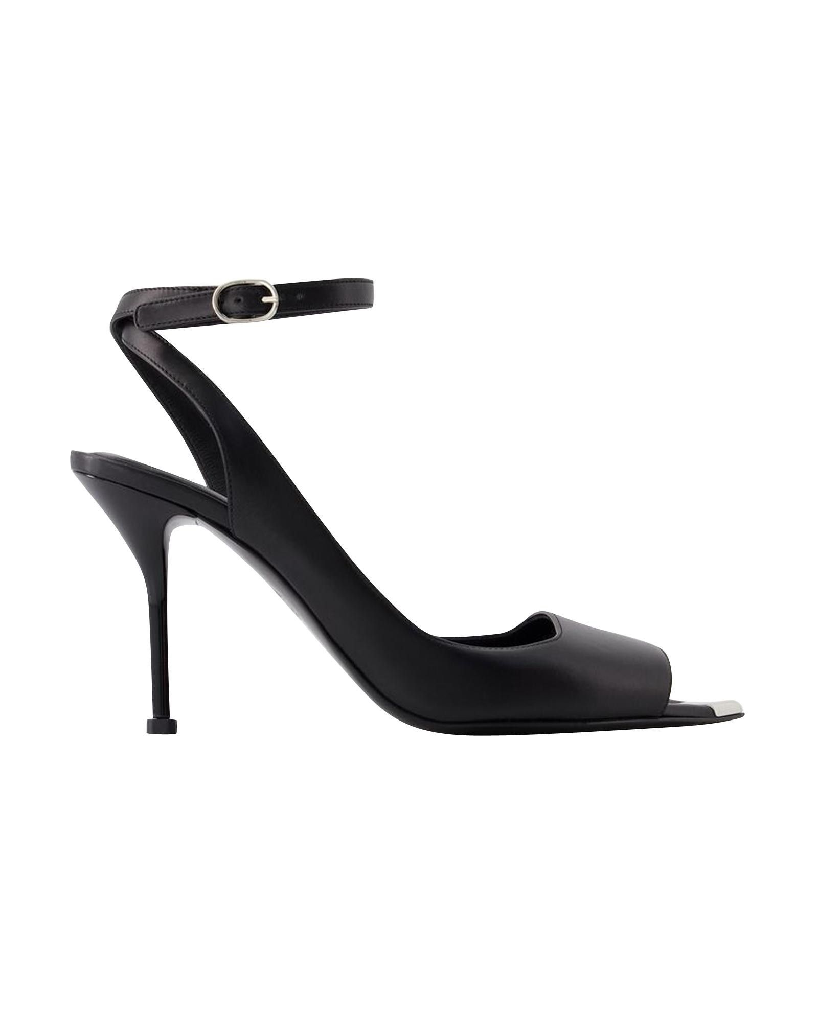 image of Alexander Mcqueen Black Leather Punk Sandals, Women's (Size 7)