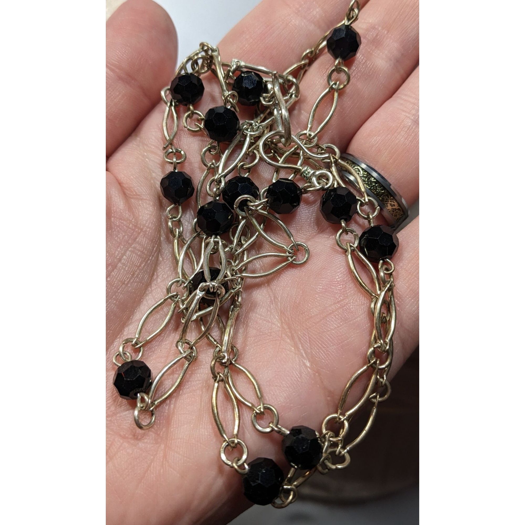 Other Unique Oval Chain Link Necklace With Black Glass Stations Size ONE SIZE - 3 Thumbnail