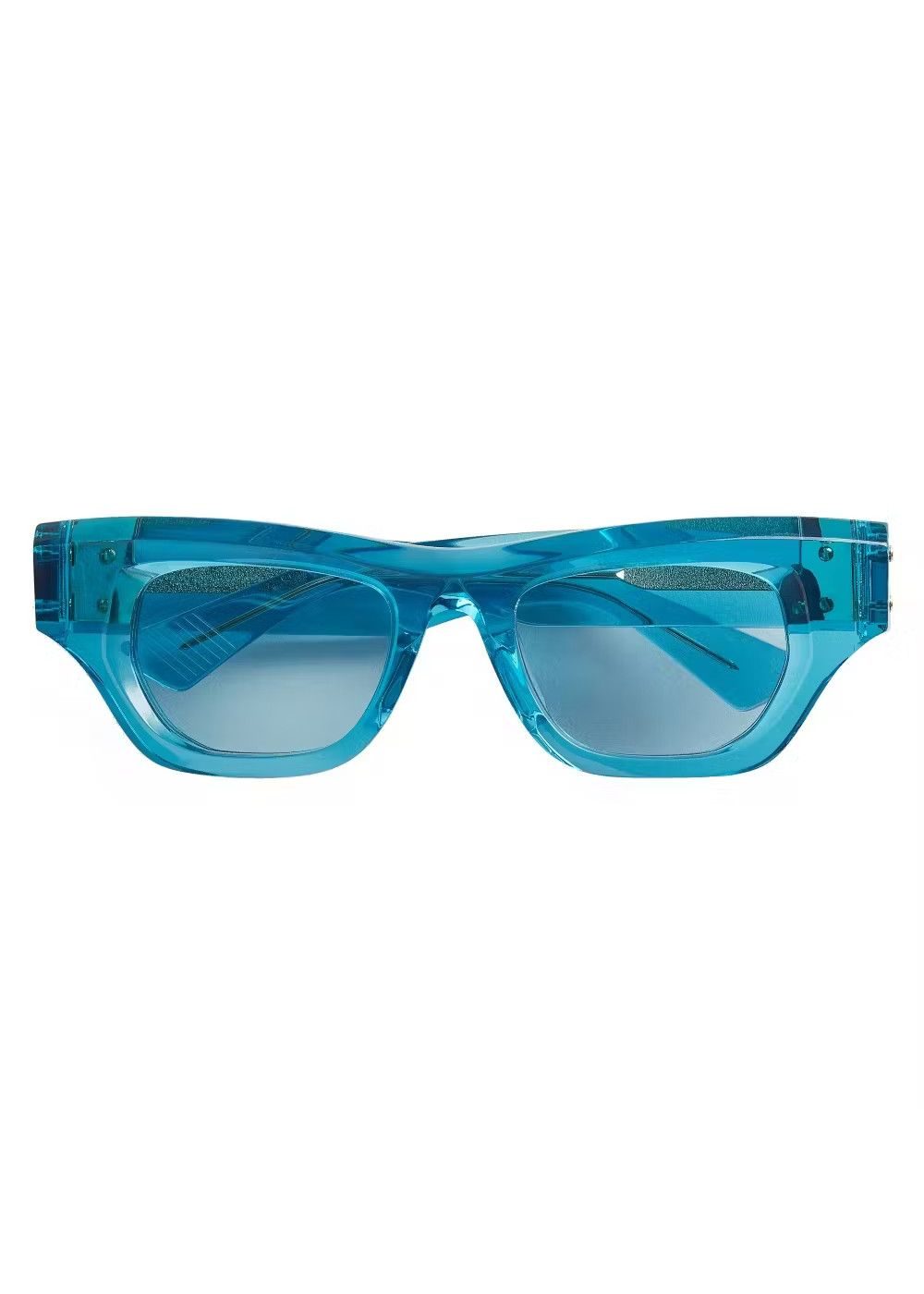 image of Bottega Veneta Hinge Blue Rectangle Transparent Sunglasses, Women's