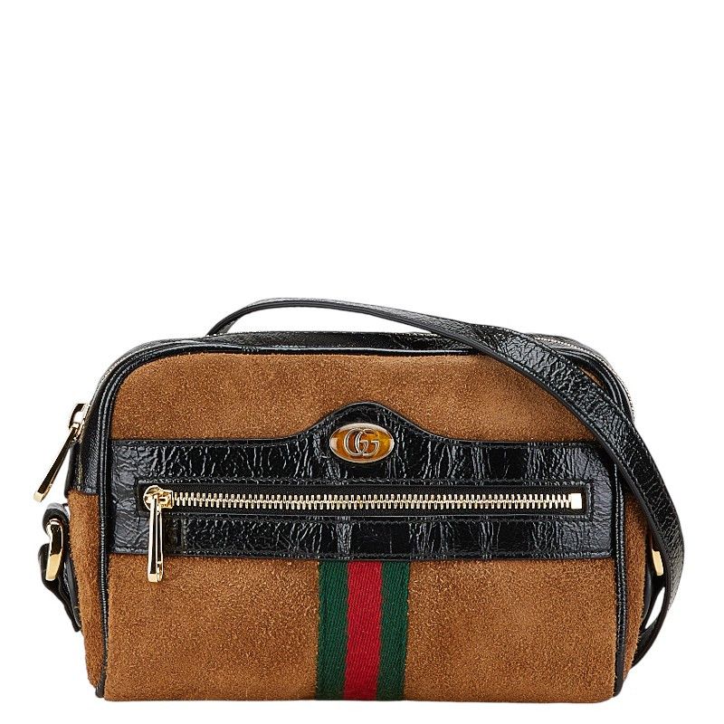 Gucci Gucci Suede Patent Leather Ophidia Shoulder Bag 573321 Suede Crossbody Bag 573321 in Brown, Women's