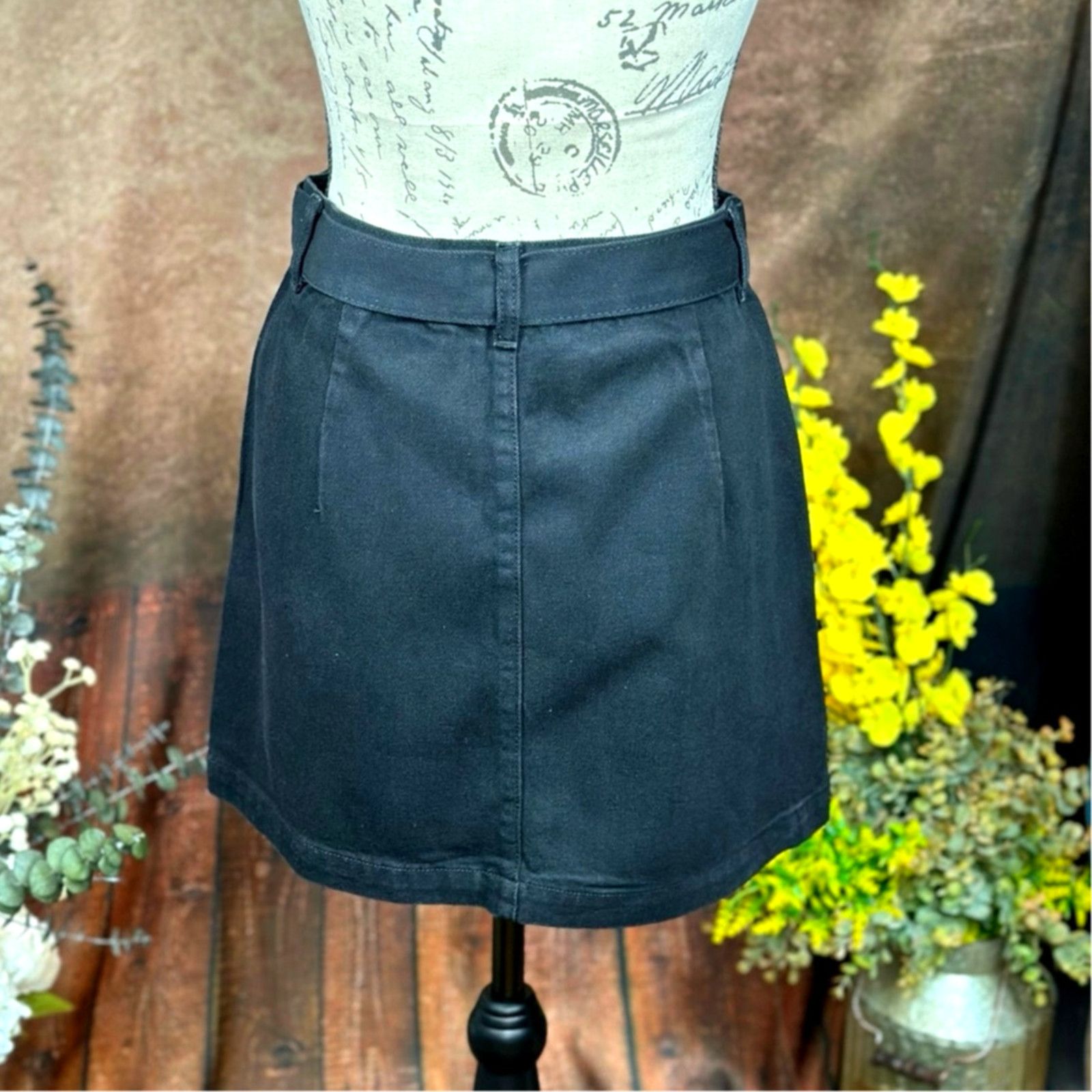 Other Denim Belted Zipper Front Mini Skirt Black size M Size 30" / US 8 / IT 44 - 8 Thumbnail