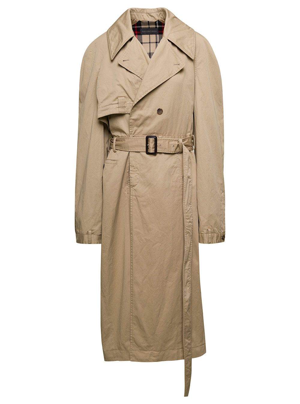 Beige Deconstructed Trench Coat with Matching Belt in Cotton Twill Woman