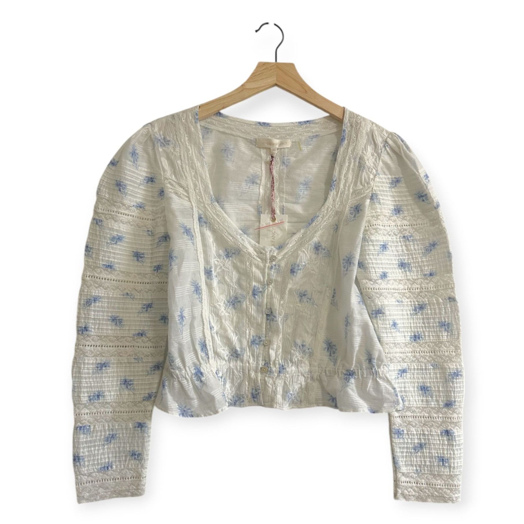 LoveShackFancy LoveShackFancy Sabrina Top, Ivory, Blue Floral, Size S, New Size S / US 4 / IT 40 - 1 Thumbnail