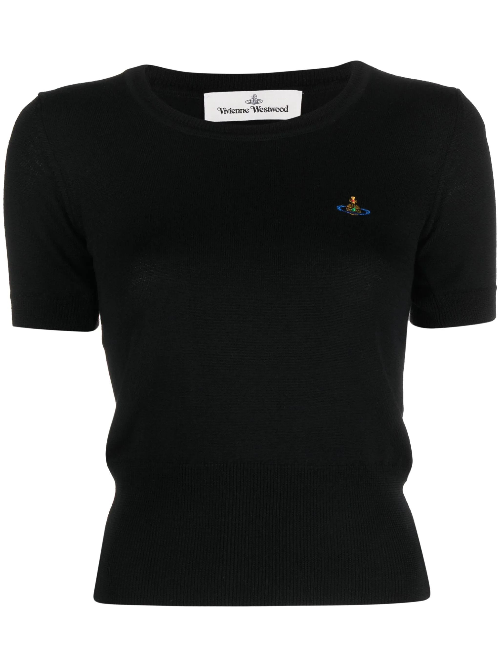 Vivienne Westwood o1f1d3z0226 Bea Logo Knitted T-Shirt in Black Size XS / US 0-2 / IT 36-38 - 1 Thumbnail