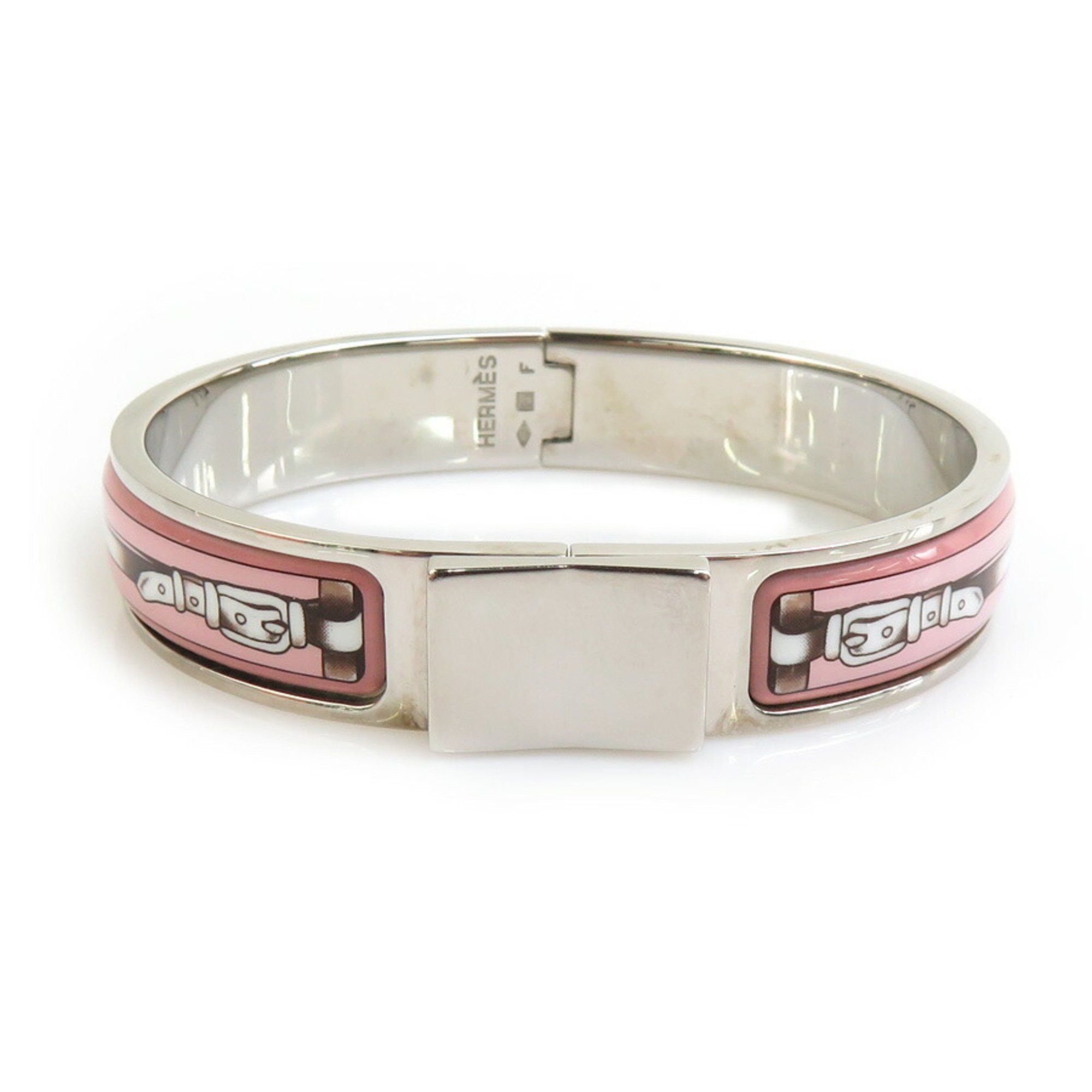 Hermes Hermes Hermès Click-Clack Metal Enamel Bangle Bracelet in Silver, Pink, and White for Women (e60864a) Size ONE SIZE - 1 Thumbnail