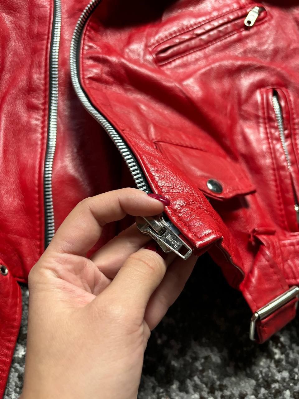 Vera Pelle × Vintage Vintage Y2K Red Leather Vera Pelle Italy Motorcycle Jacket Size M / US 6-8 / IT 42-44 - 9 Thumbnail