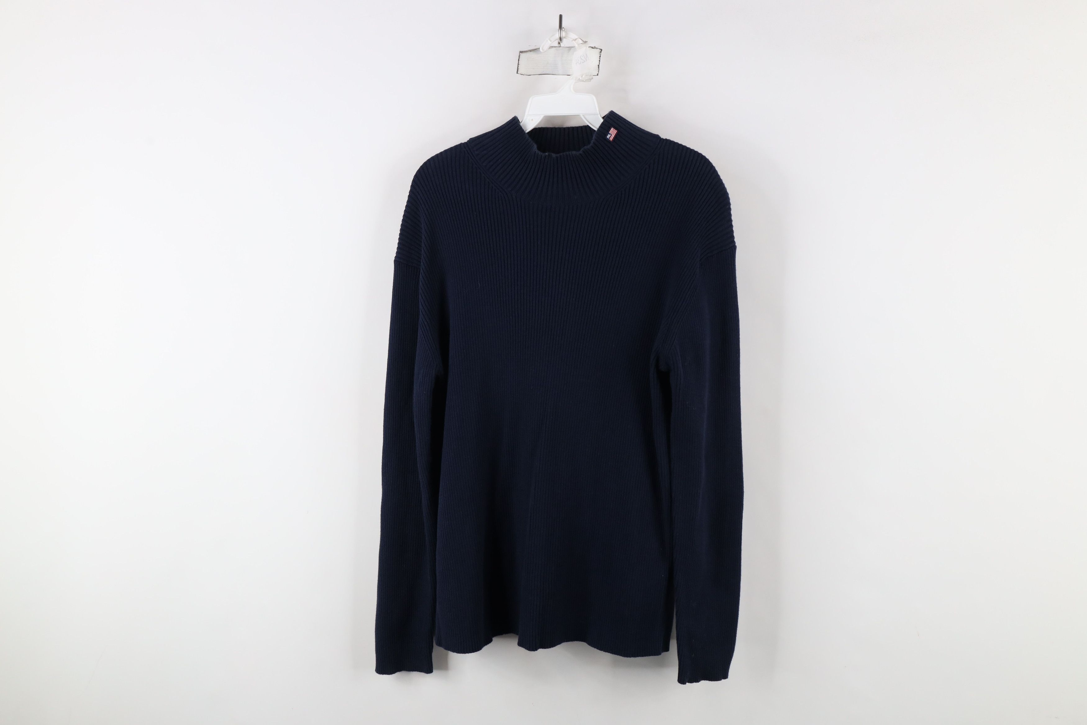 Ralph Lauren × Vintage Vintage 90s Ralph Lauren Ribbed Knit Mock Neck Sweater Blue Size L / US 10 / IT 46 - 1 Thumbnail