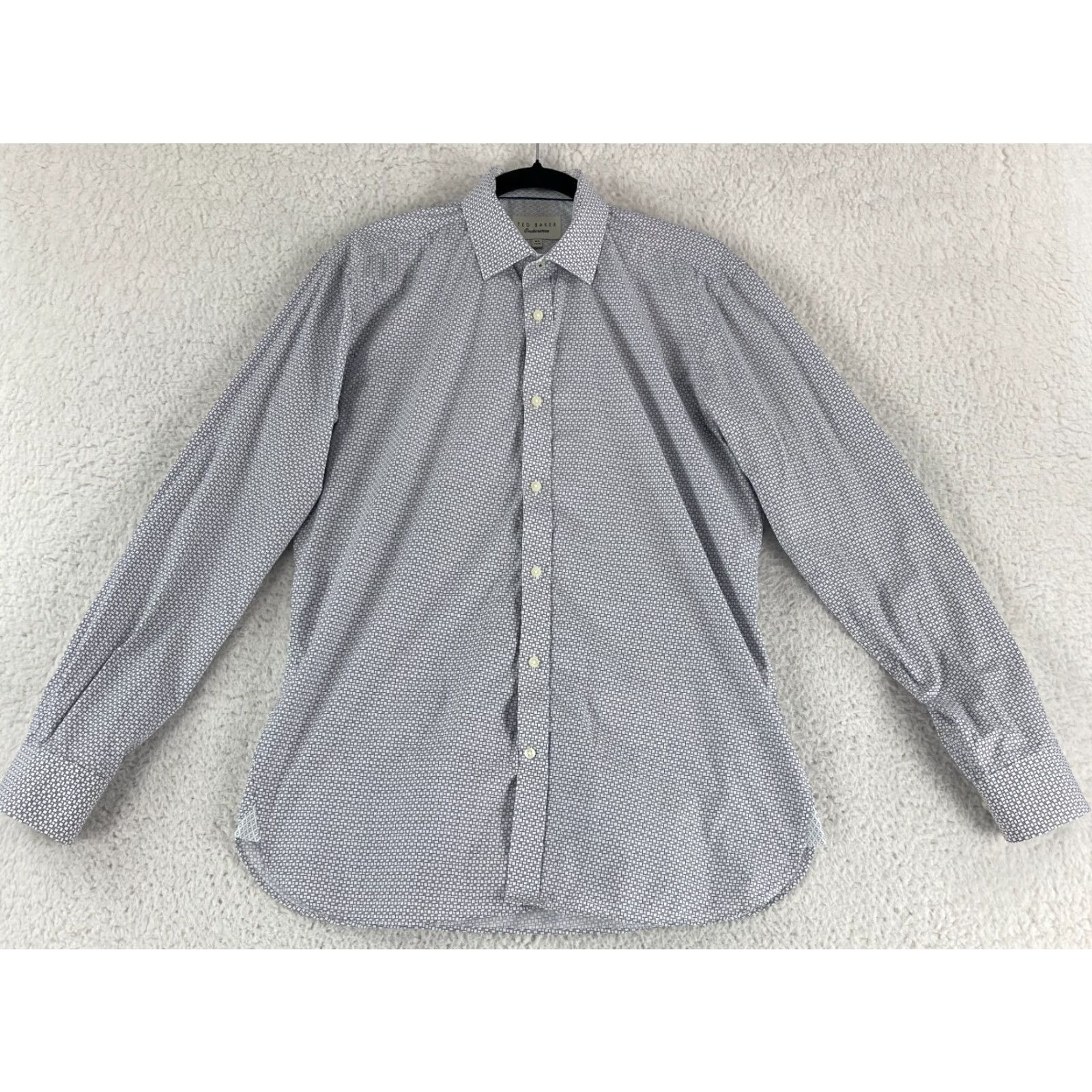 Ted Baker Ted Baker White Geo Print Endurance Button-Up Dress Shirt Men Medium Long Sleeve Size 40R - 2 Thumbnail