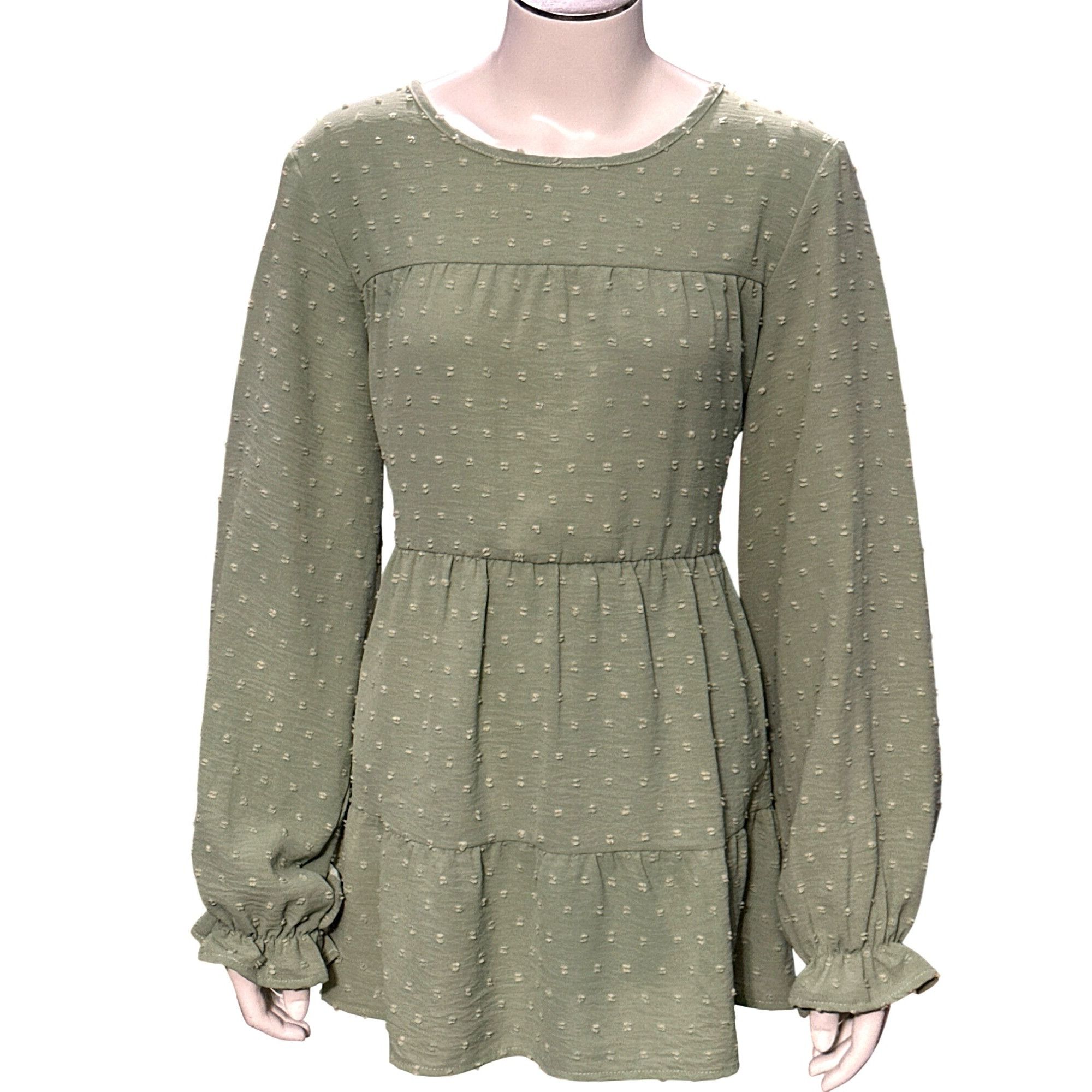 Other CCC Green Long Sleeve Tiered Midi Dress Textured Dot Patter Size M / US 6-8 / IT 42-44 - 1 Thumbnail