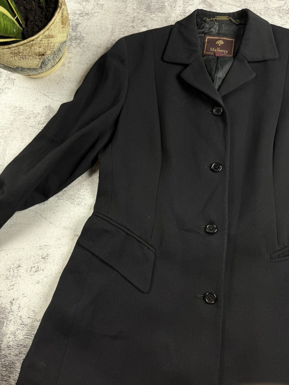 Mulberry MULBERRY 90s Vintage Black Wool Viscose 10 Size Trench Black Coat Jacket Blazer Size M / US 6-8 / IT 42-44 - 7 Thumbnail