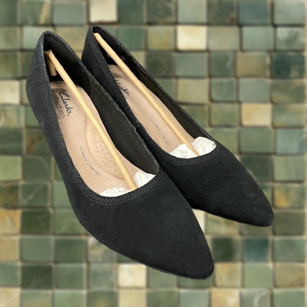 VINTAGE CLARKS Ellanie Hope Dress Shoe Women's Size US 7 M Black Casual Slip-On Block Heel