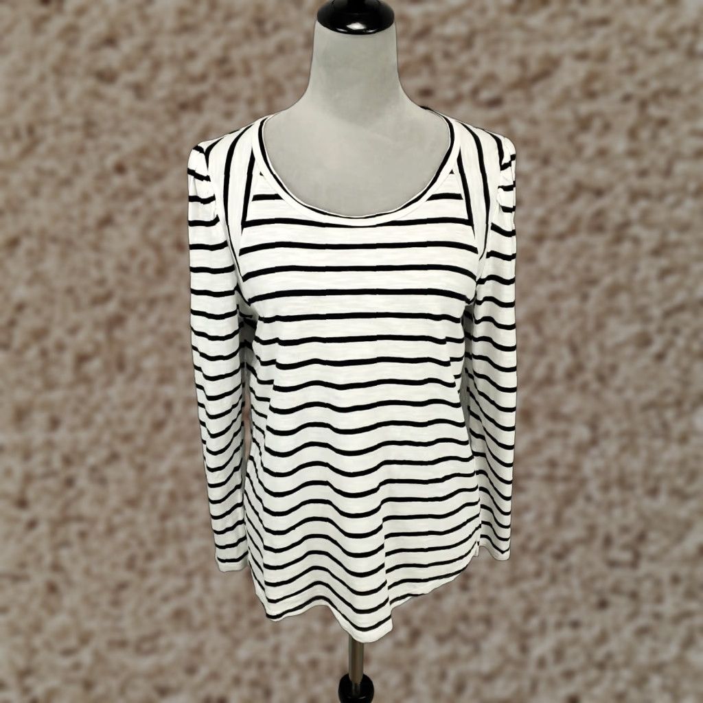 Vintage Chicos Blouse Womens Medium Black White Striped Stretchy Lightweight Tee Shirt Size M / US 6-8 / IT 42-44 - 1 Thumbnail