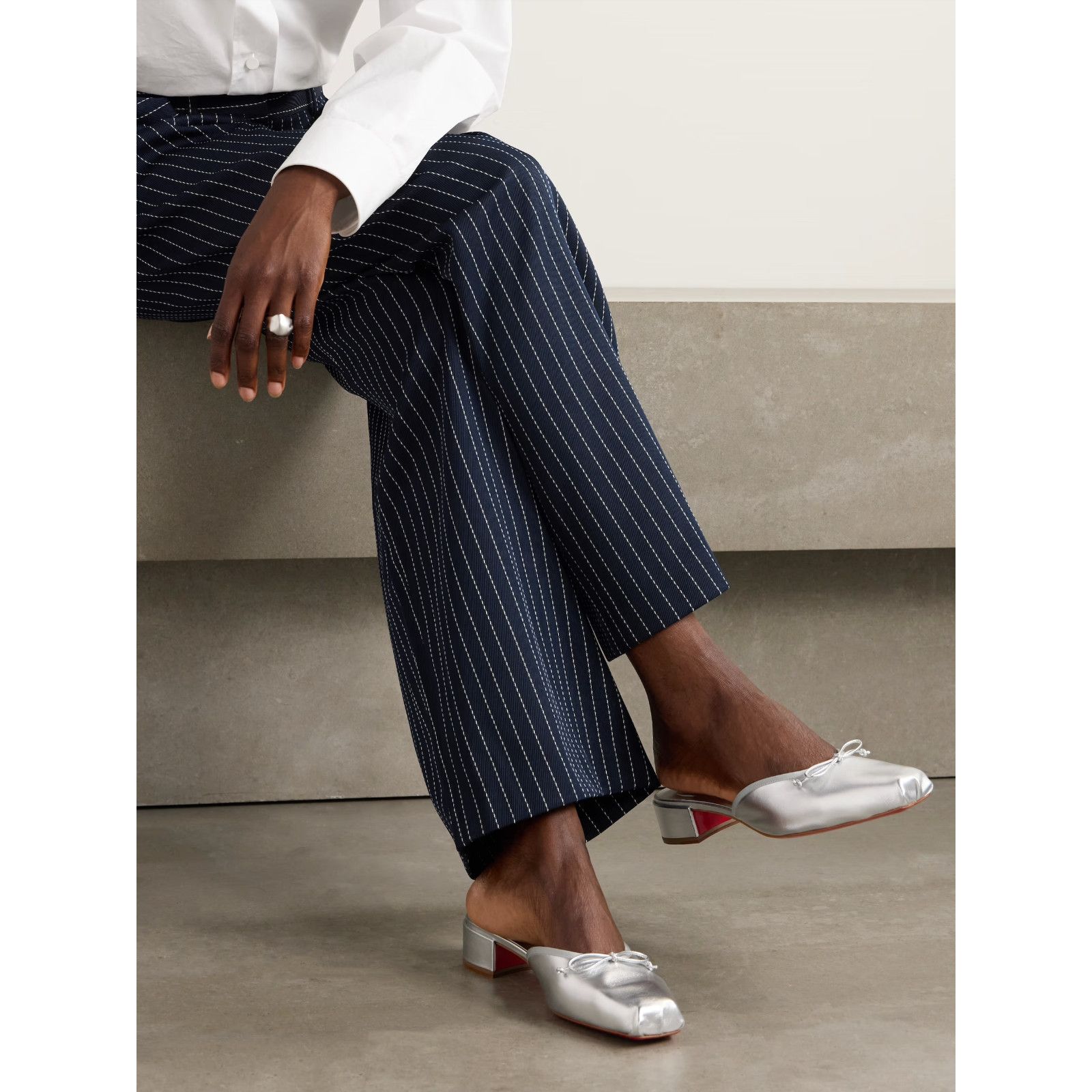 Christian Louboutin Christian Louboutin Mimiflirt 30 Silver Ballet Ballerina Size US 10 / IT 40 - 5 Thumbnail
