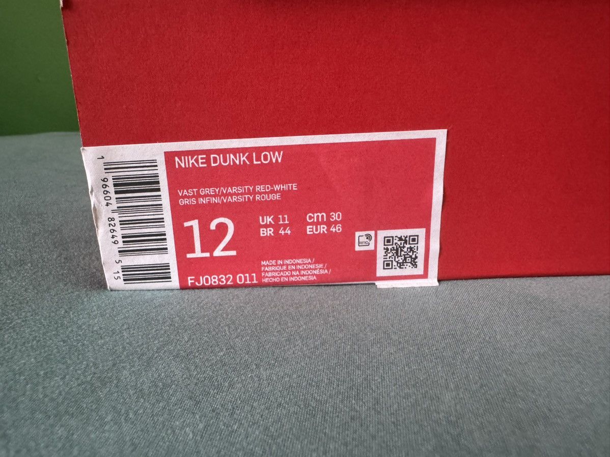 Nike Nike Dunk Low Vast Grey Varsity Red 2023 Size US 12 / EU 45 - 6 Thumbnail