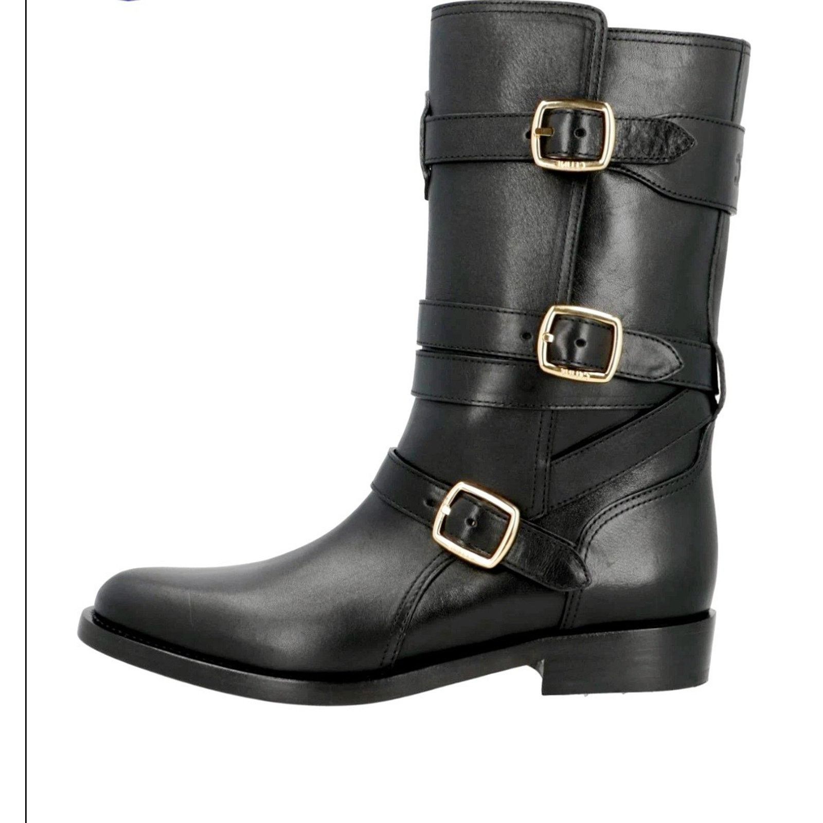 Celine $1450 NEW CELINE Leather Biker Boots US8 EU38 Black Logo . Size US 8 / IT 38 - 1 Thumbnail