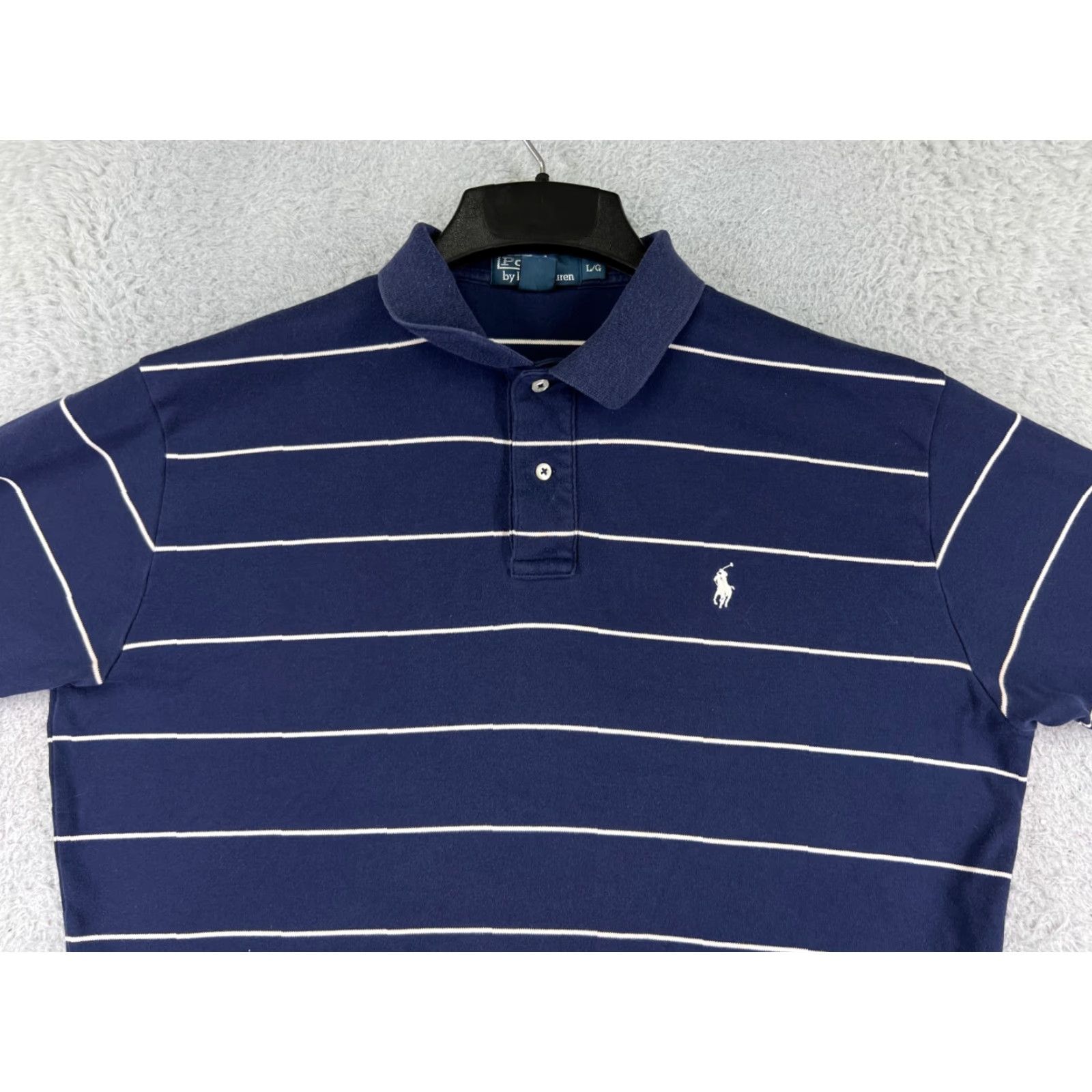 Polo Ralph Lauren VINTAGE Polo Ralph Lauren Polo Shirt Men L Blue White Stripe 100% Cotton Knit Size US L / EU 52-54 / 3 - 6 Thumbnail