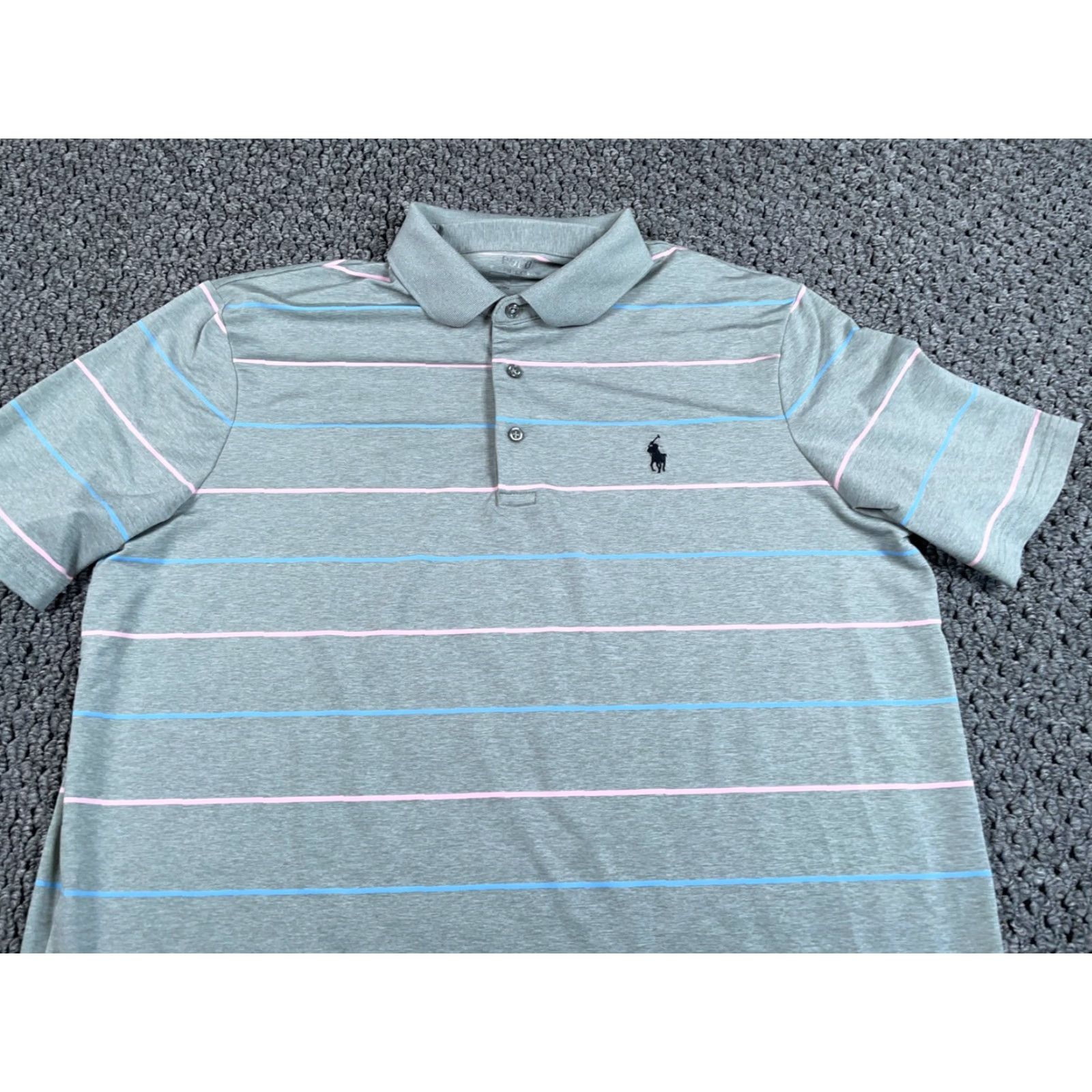 Polo Ralph Lauren Polo Ralph Lauren Performance Shirt Striped Adult Large Gray Pink Lightweight Short Sleeve Polo Mens Size US L / EU 52-54 / 3 - 4 Thumbnail