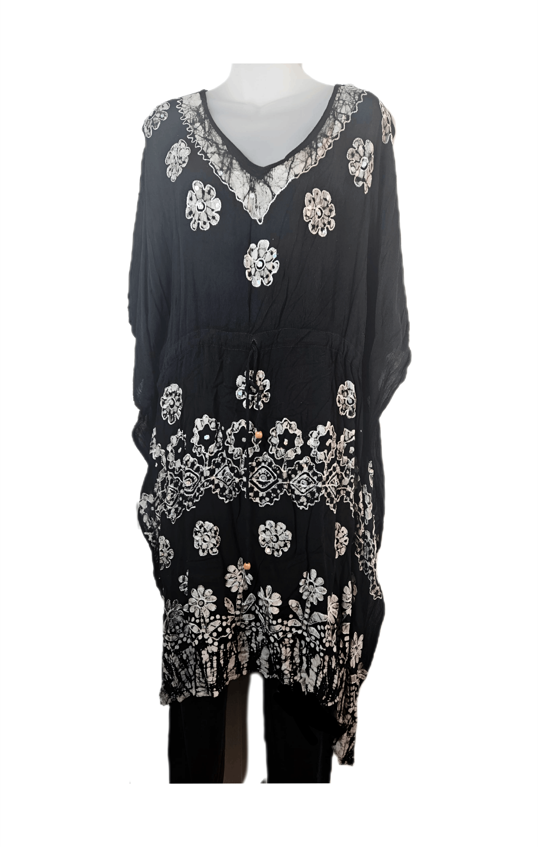 Other 80s Black & White Batwing Sequin Boho Dress Size ONE SIZE - 8 Thumbnail