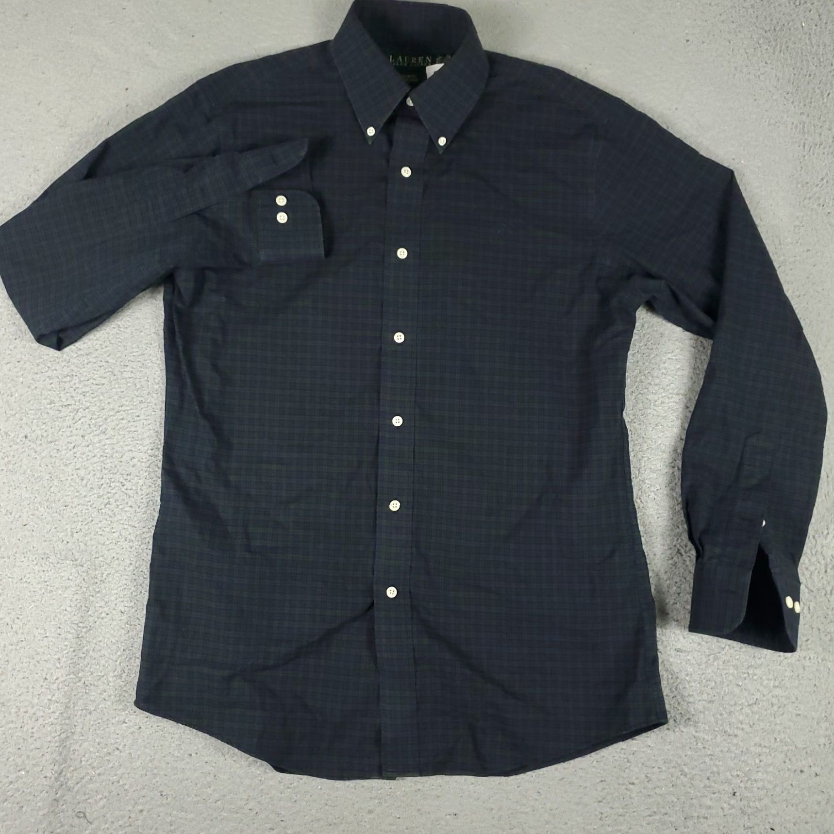 Ralph Lauren VINTAGE Ralph Lauren Dress Shirt Mens 15.5 Long Sleeve Cotton Plaid Green Purple Business Casual Formal Size 40R - 2 Thumbnail